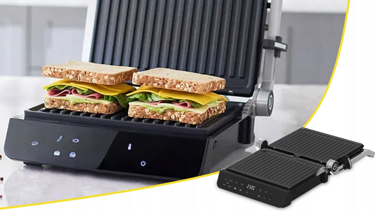 GRILL ELECTRIC TOASTER OVEN FOR PANINI KEBABA SANDWICHES FOLDING 2000W Dominant color black