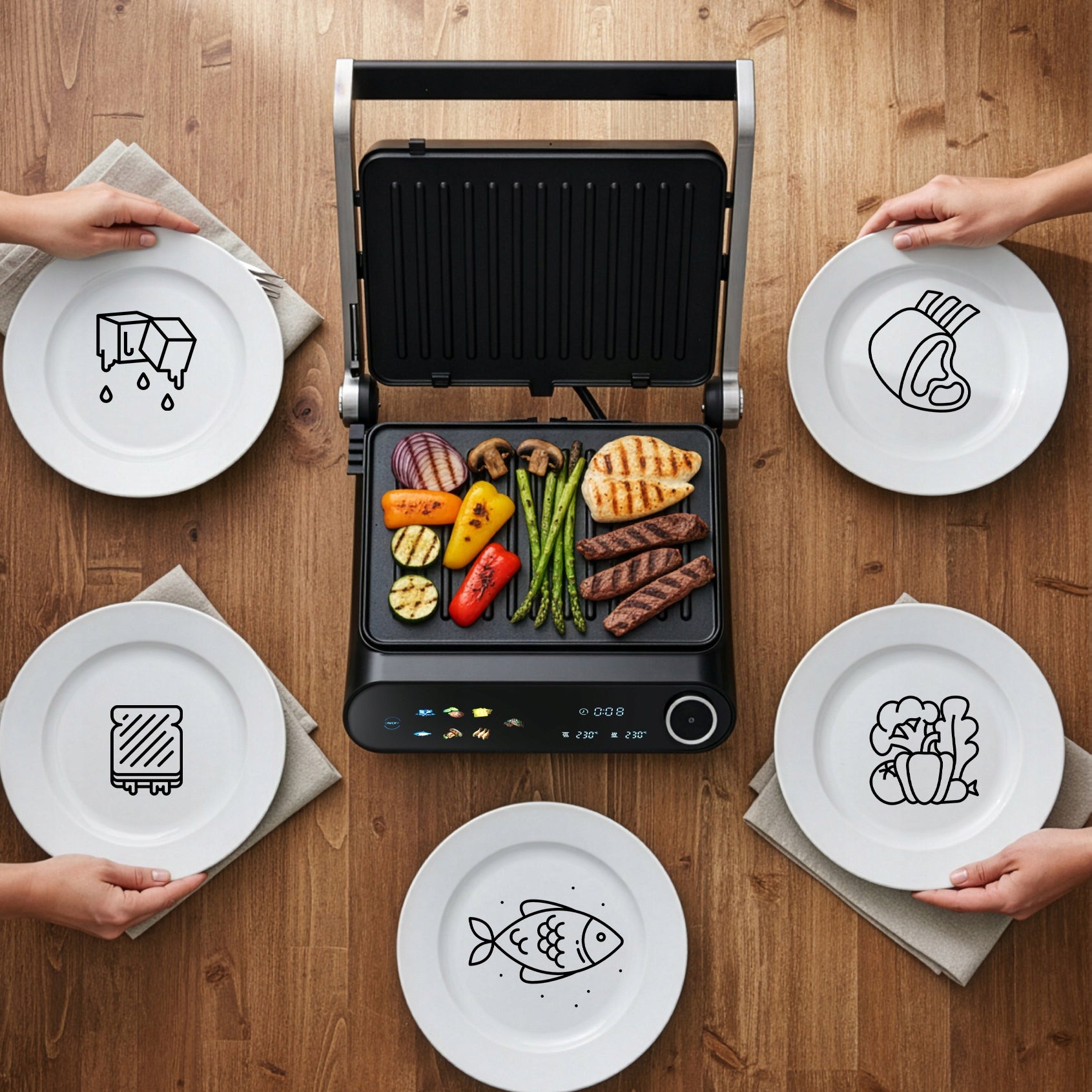 GRILL ELECTRIC TOASTER OVEN FOR SANDWICHES FOLDING 10 PROGRAMS 2200W Manufacturer code GRILL ELEKTRYCZNY LEHMANN OPIEKACZ DO PANINI