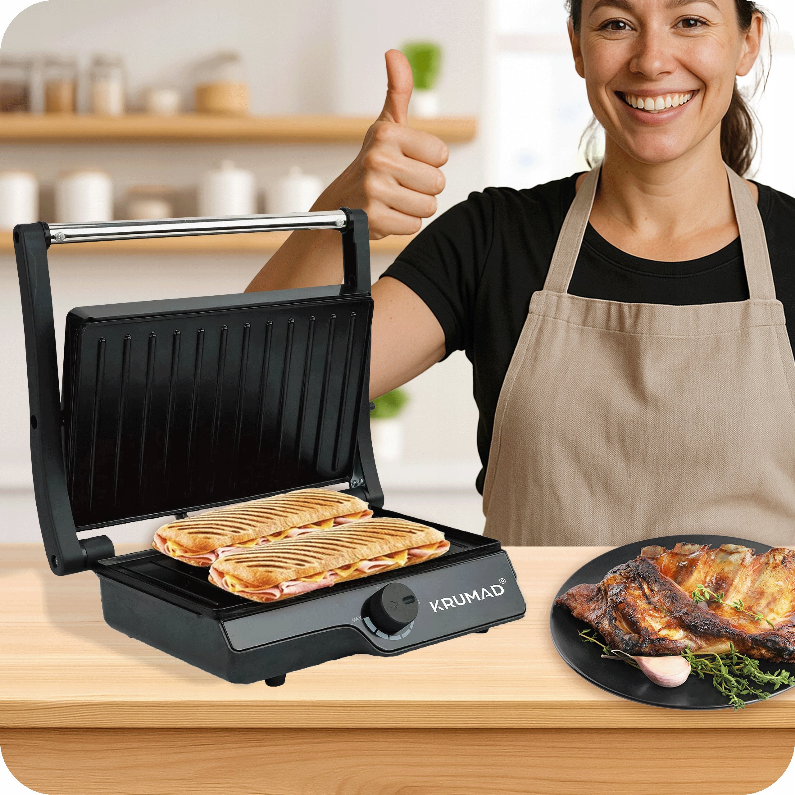 GRILL ELECTRIC TOASTER OVEN LARGE FOR SANDWICHES FOLDING POWER 2000W Dominant color black