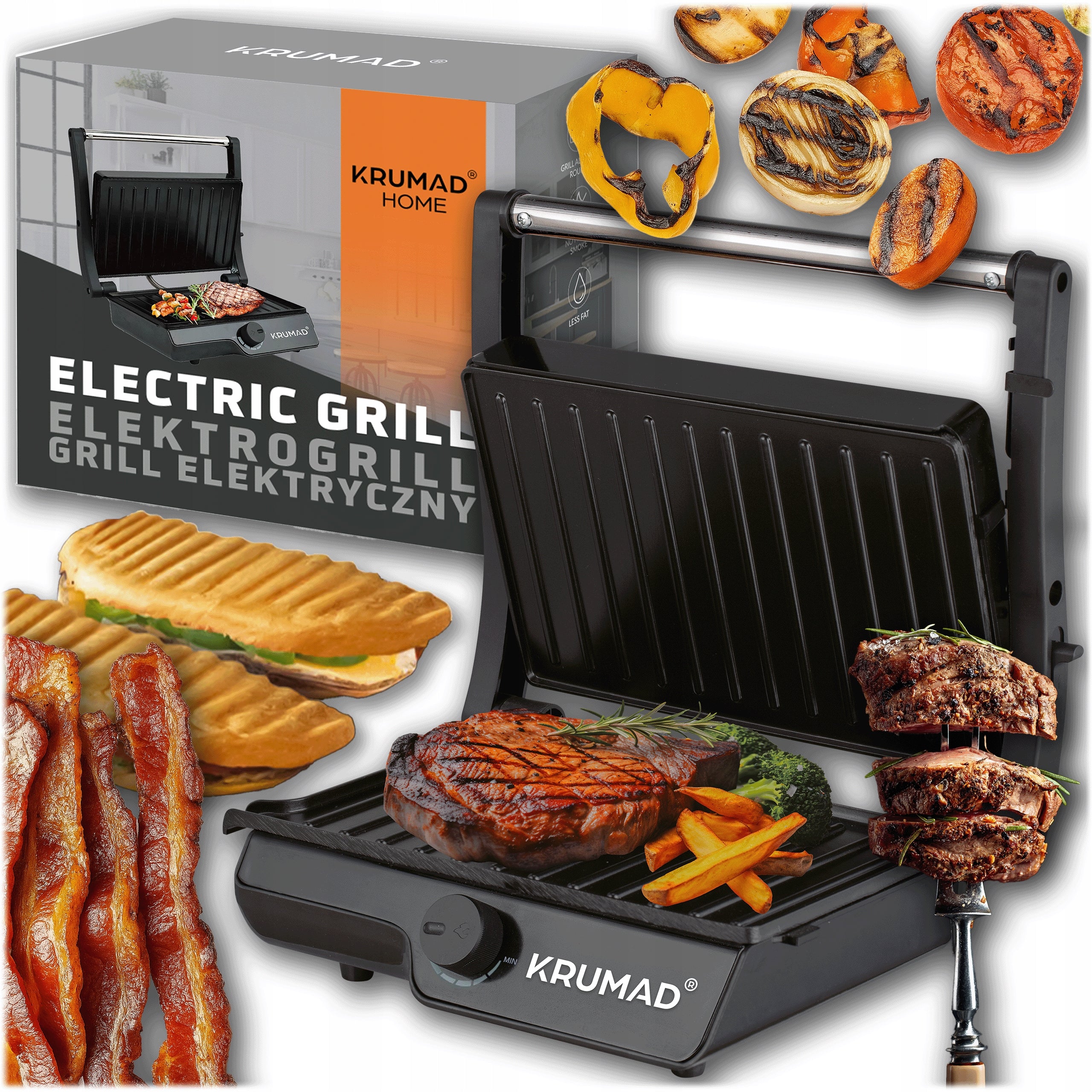 GRILL ELECTRIC TOASTER OVEN LARGE FOR SANDWICHES FOLDING POWER 2000W