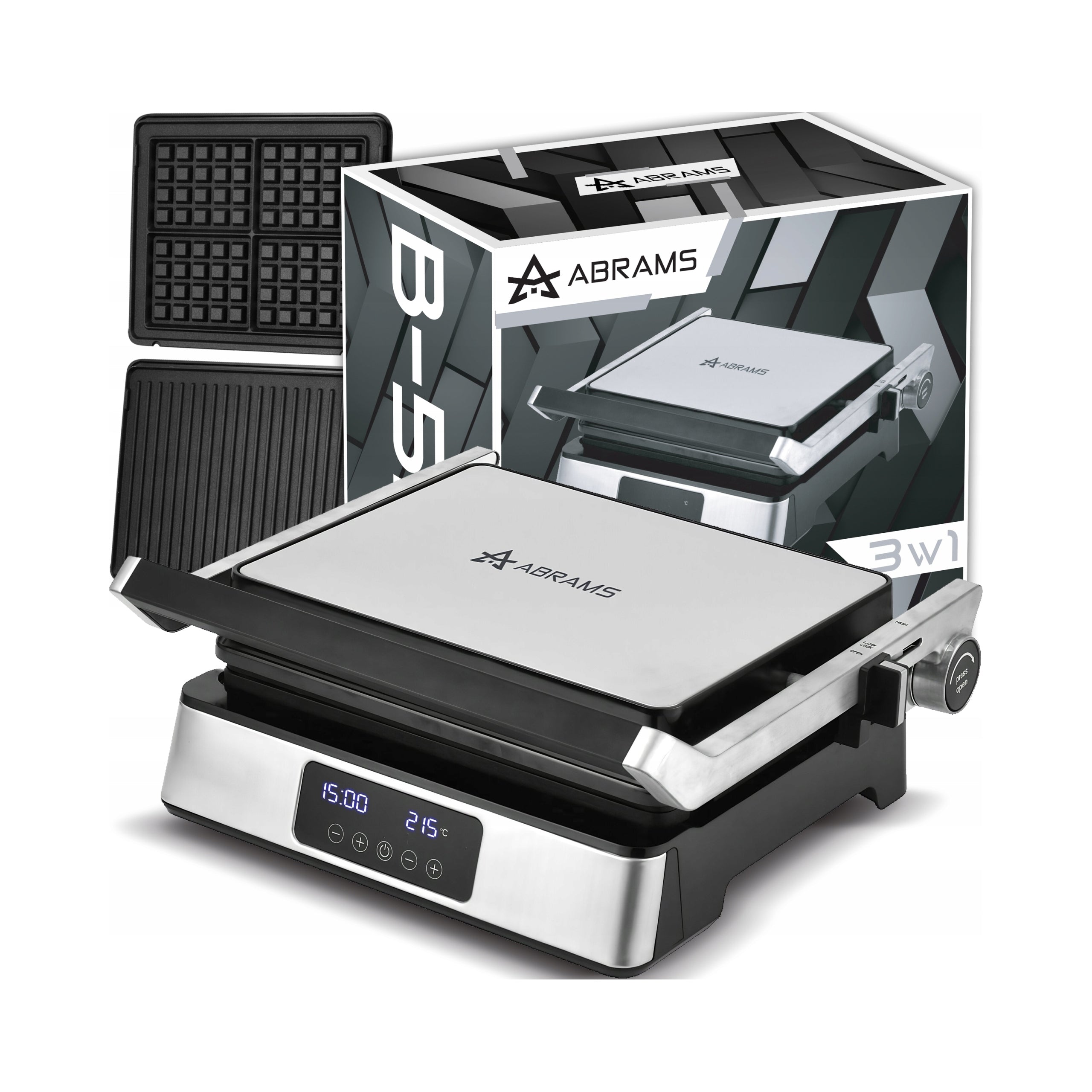 GRILL ELECTRIC WAFFLE MAKER TOASTER PANINI + WAFFLES LARGE POWER 2200W