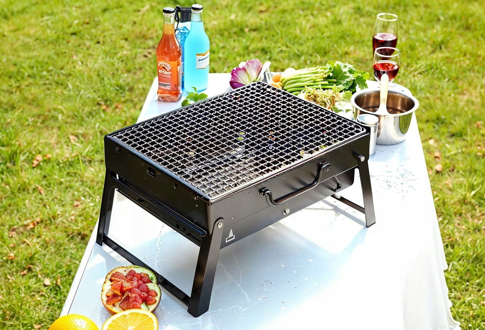 GRILL FOLDING HIKING PORTABLE GARDEN CHARCOAL SUITCASE WITH HANDLE Manufacturer no brand