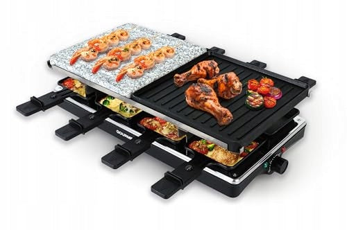 GRILL RACLETTE 2IN1 ELECTRIC FOR 8 PEOPLE ALUMINUM STONE FOR HOME Power rating 1400 W