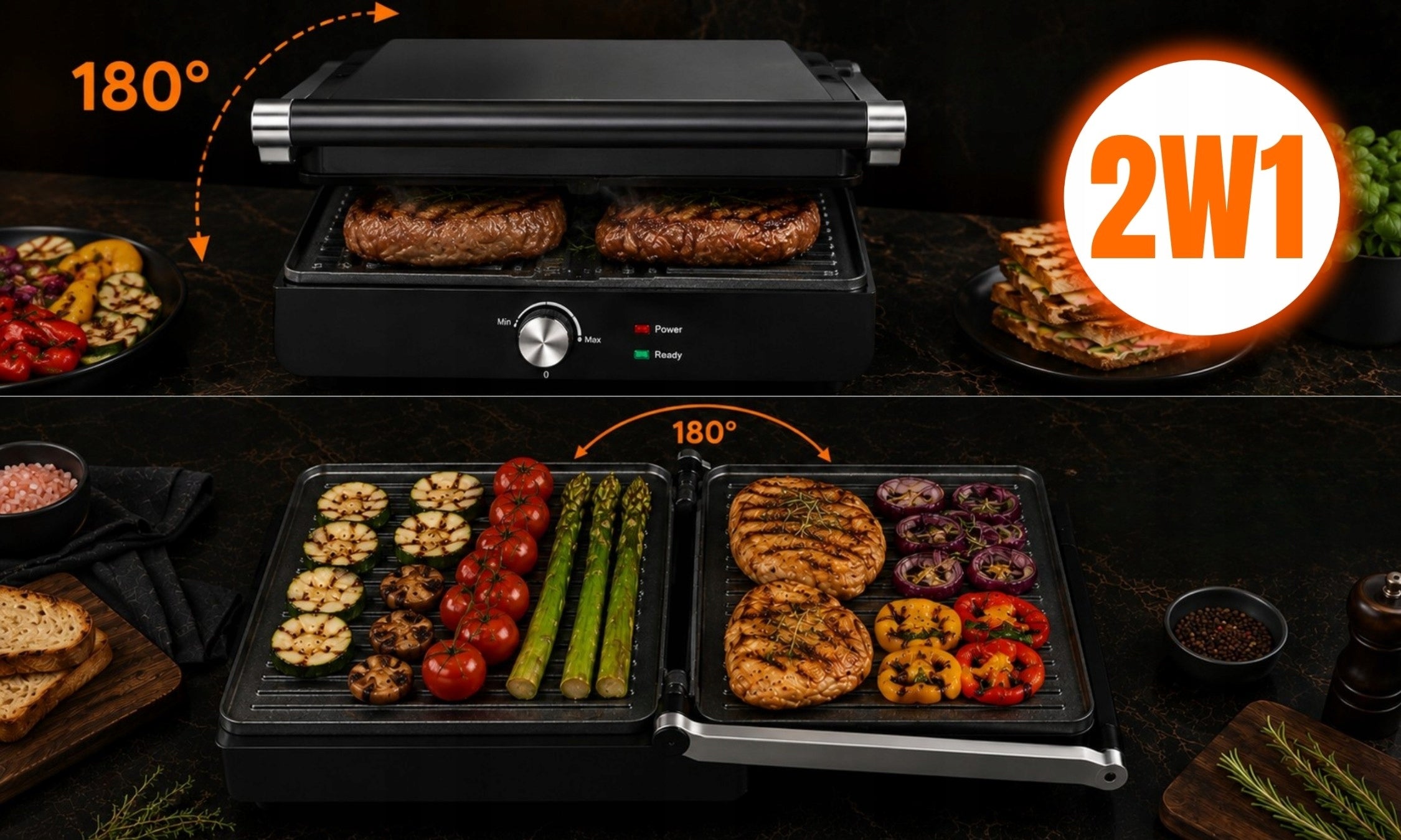 GRILL TOASTER ELECTRIC TOASTER FOR PANINI SANDWICHES FOLDING LARGE 2000W Product depth 32.6 cm