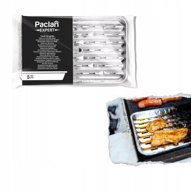GRILL TRAYS FOR GRILLING FRYING aluminum 23x34cm 5 pieces PACLAN Packaging status original