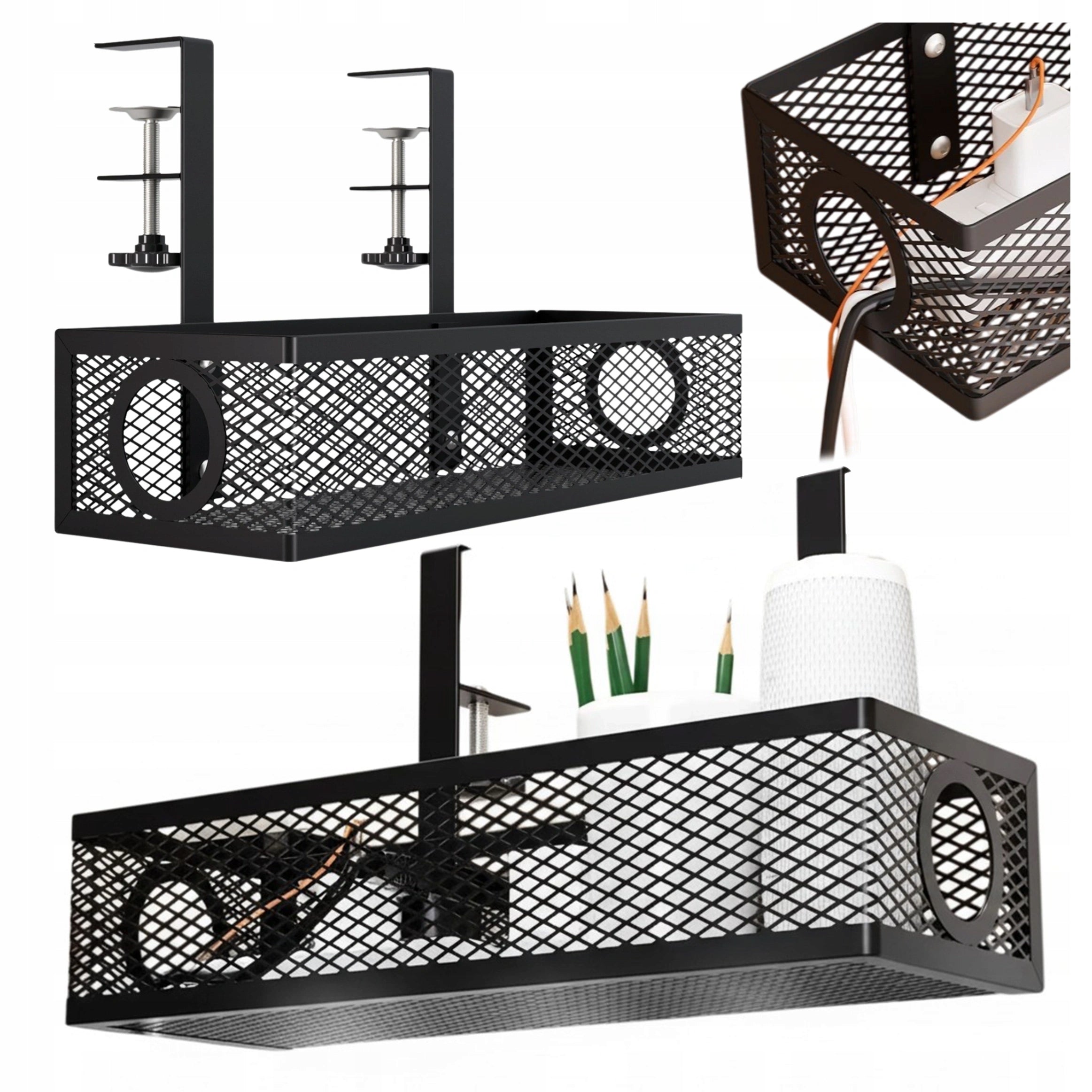 GRILLE CABLE ORGANIZER FOR CABLES UNDER THE TABLETOP DESK TROUGH SHELF BASKET