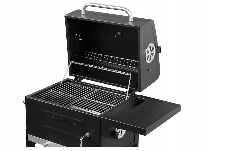 GRILLMEISTER KANSAS Garden Charcoal Grill Large Grate Wheels Shelf Thermometer Grill depth 45 cm