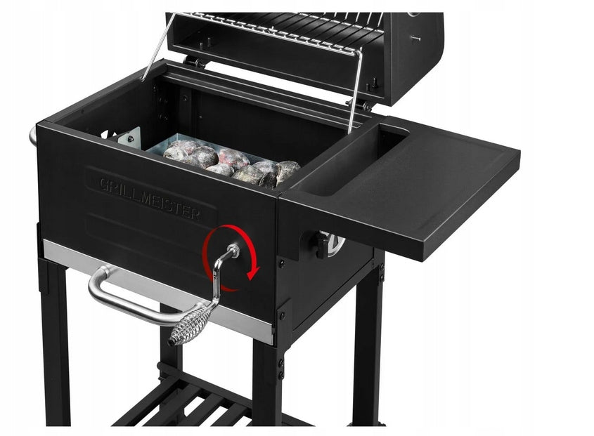 GRILLMEISTER KANSAS Garden Charcoal Grill Large Grate Wheels Shelf Thermometer Grill height 95 cm