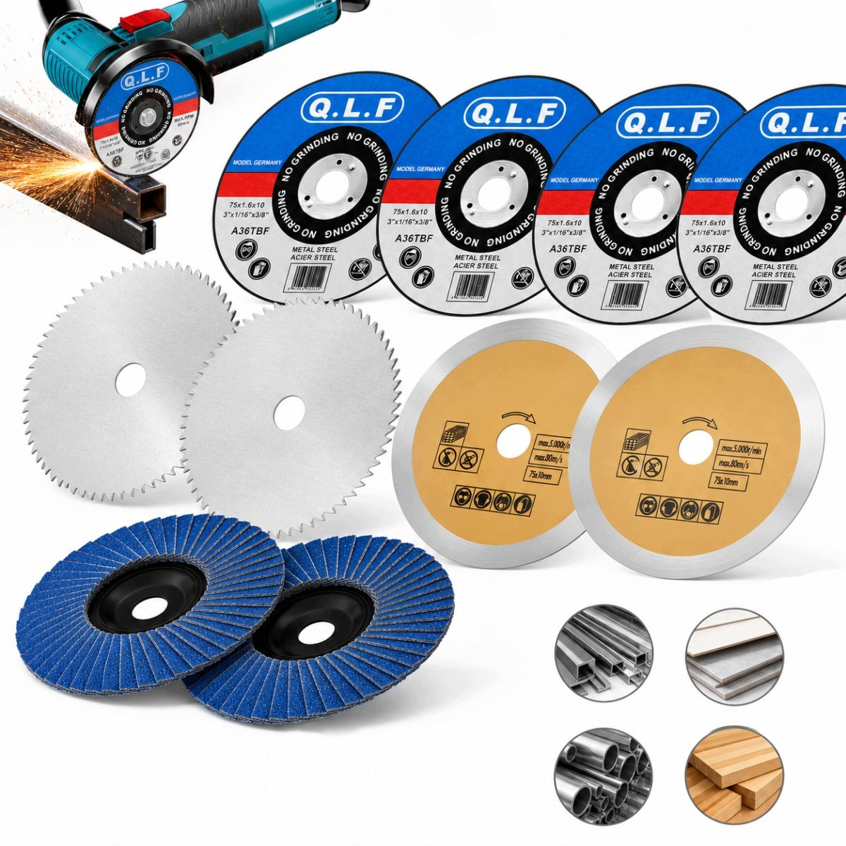 GRINDER DISCS 76 MM FOR STEEL METAL CUTTING LEAF SET OF 10