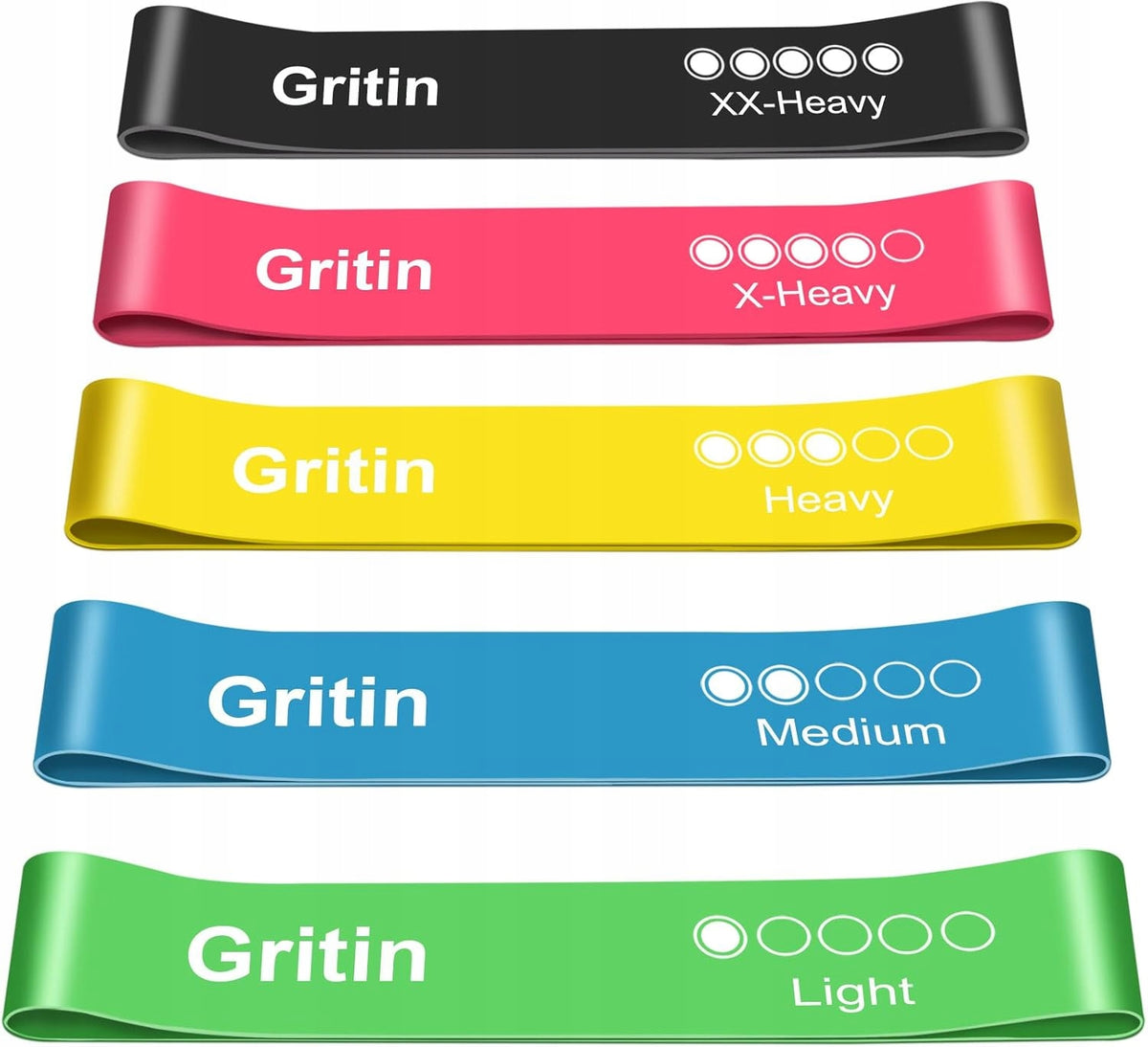 GRITIN RESISTANCE BANDS SET OF 5 FITNESS BANDS FOR EXERCISE