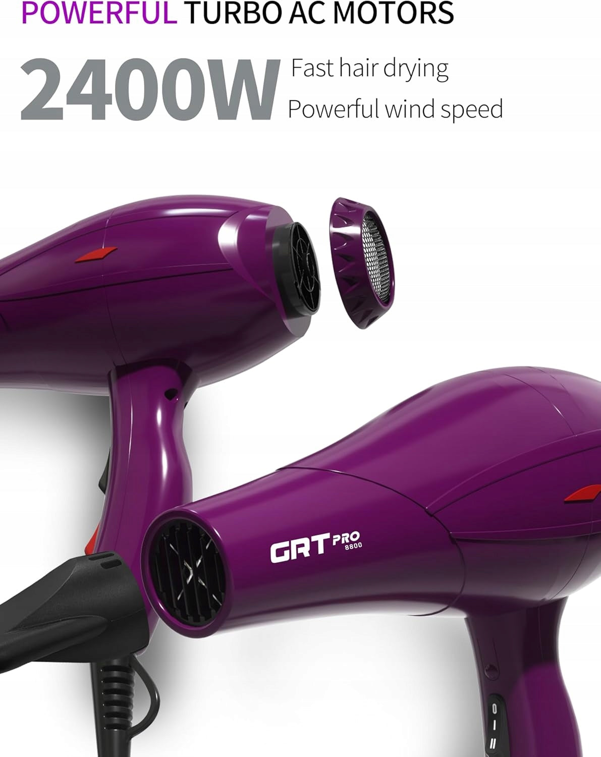 GRT PRO Hair Dryer 2400W AC Ionization Diffuser 2 Nozzles Manufacturer code 8346509276667