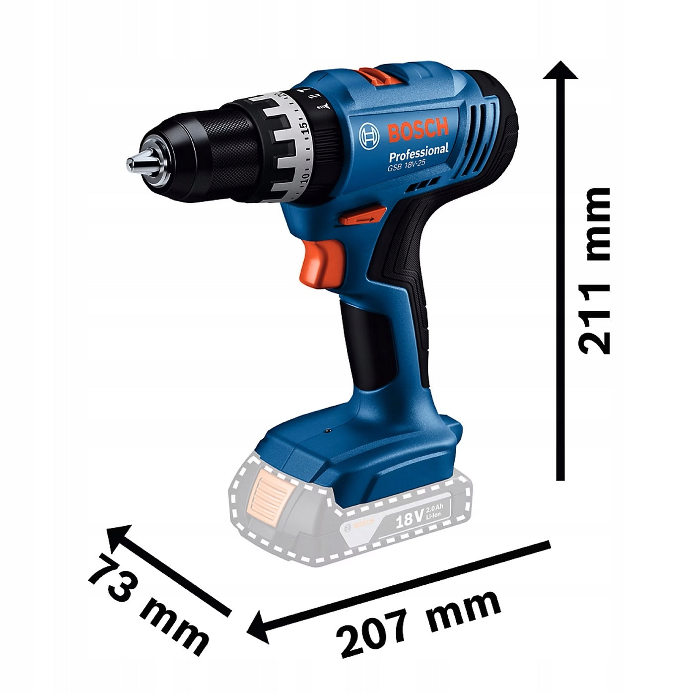 GSB 18V-25 Cordless Impact Driver, 2x2,0Ah BOSCH Set Device weight 1.3 kg