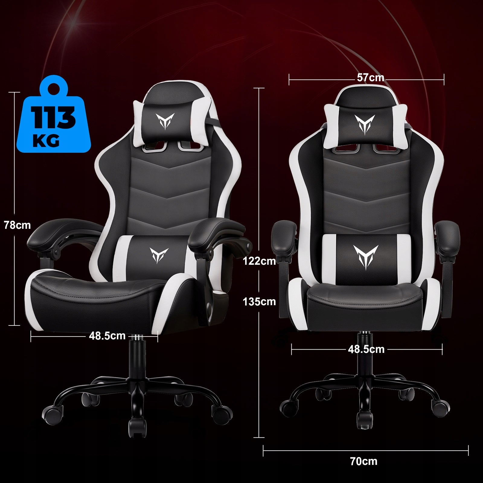 GTPLAYER Fotel Gamingowy, Ergonomiczny Fotel Biurowy, Biały Furniture height 135 cm