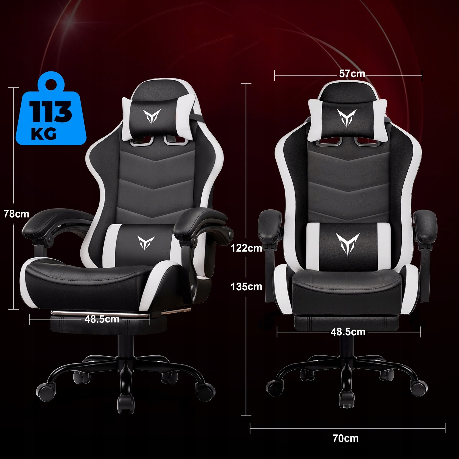 GTPLAYER Fotel Gamingowy z Podnóżkiem, Ergonomiczny Fotel Biurowy Biały Furniture depth 70 cm