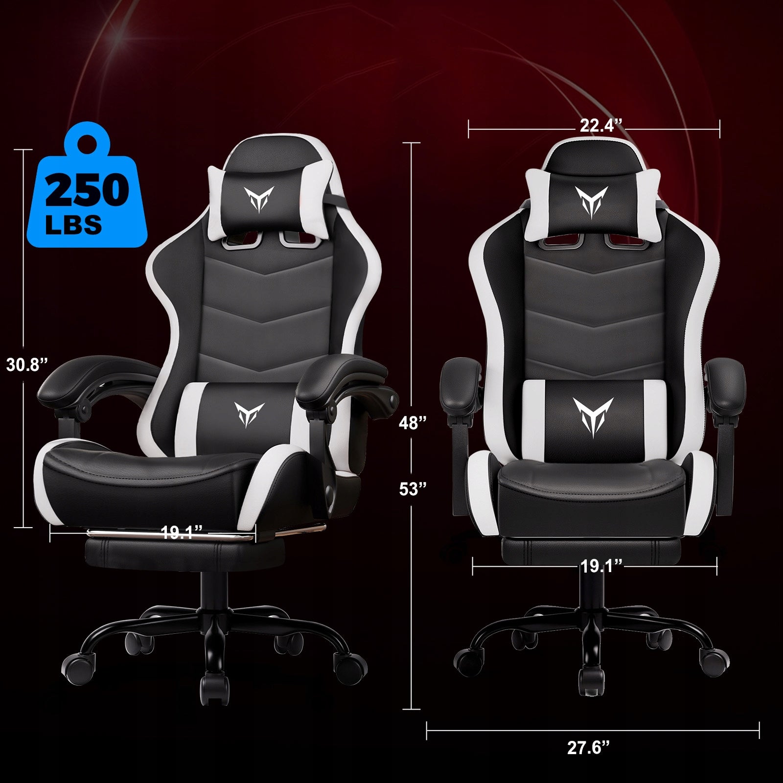 GTPLAYER Fotel Gamingowy z Podnóżkiem, Ergonomiczny Fotel Biurowy Biały Model z Podnóżkiem