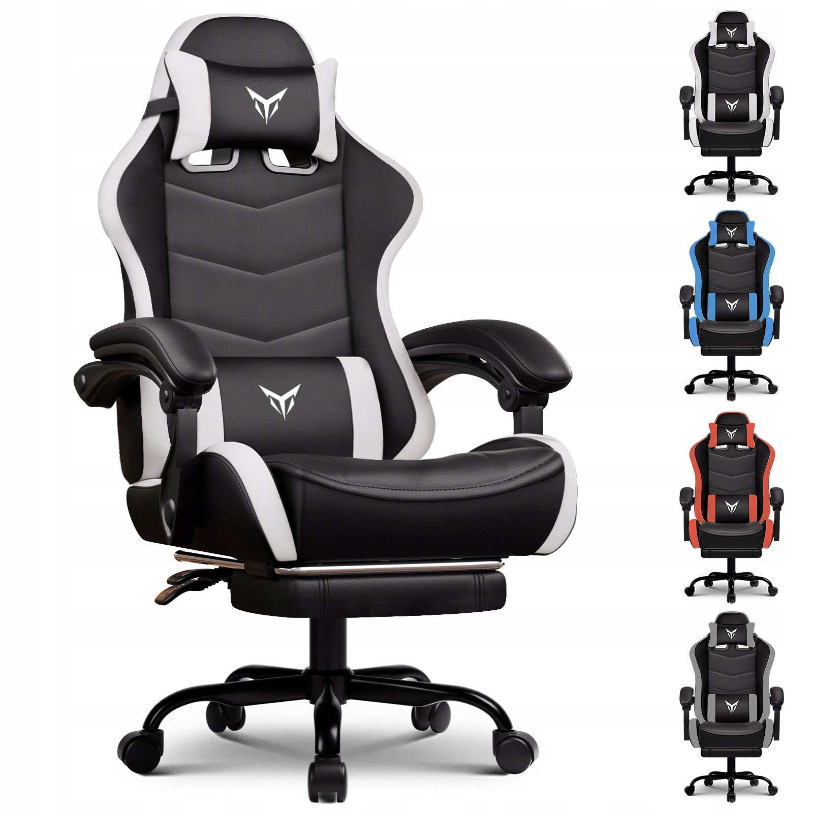 GTPLAYER Fotel Gamingowy z Podnóżkiem, Ergonomiczny Fotel Biurowy Biały