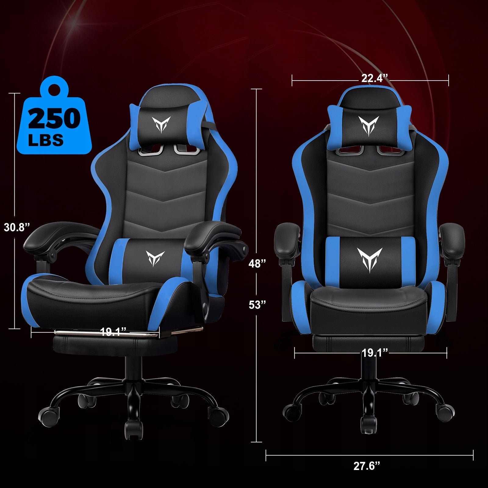 GTPLAYER Fotel Gamingowy z Podnóżkiem, Ergonomiczny Fotel Biurowy Niebieski Packaging status original