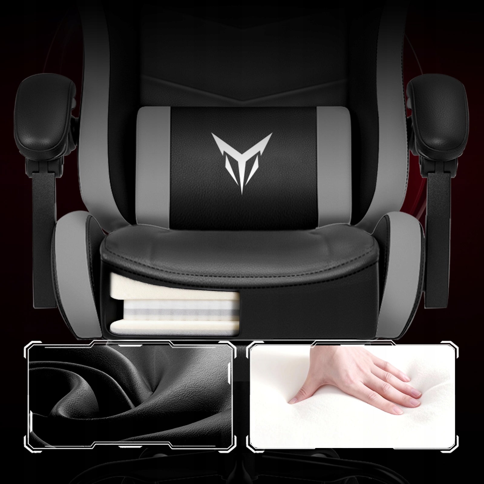 GTPLAYER Fotel Gamingowy z Podnóżkiem, Ergonomiczny Fotel Biurowy Szary Furniture width 57 cm