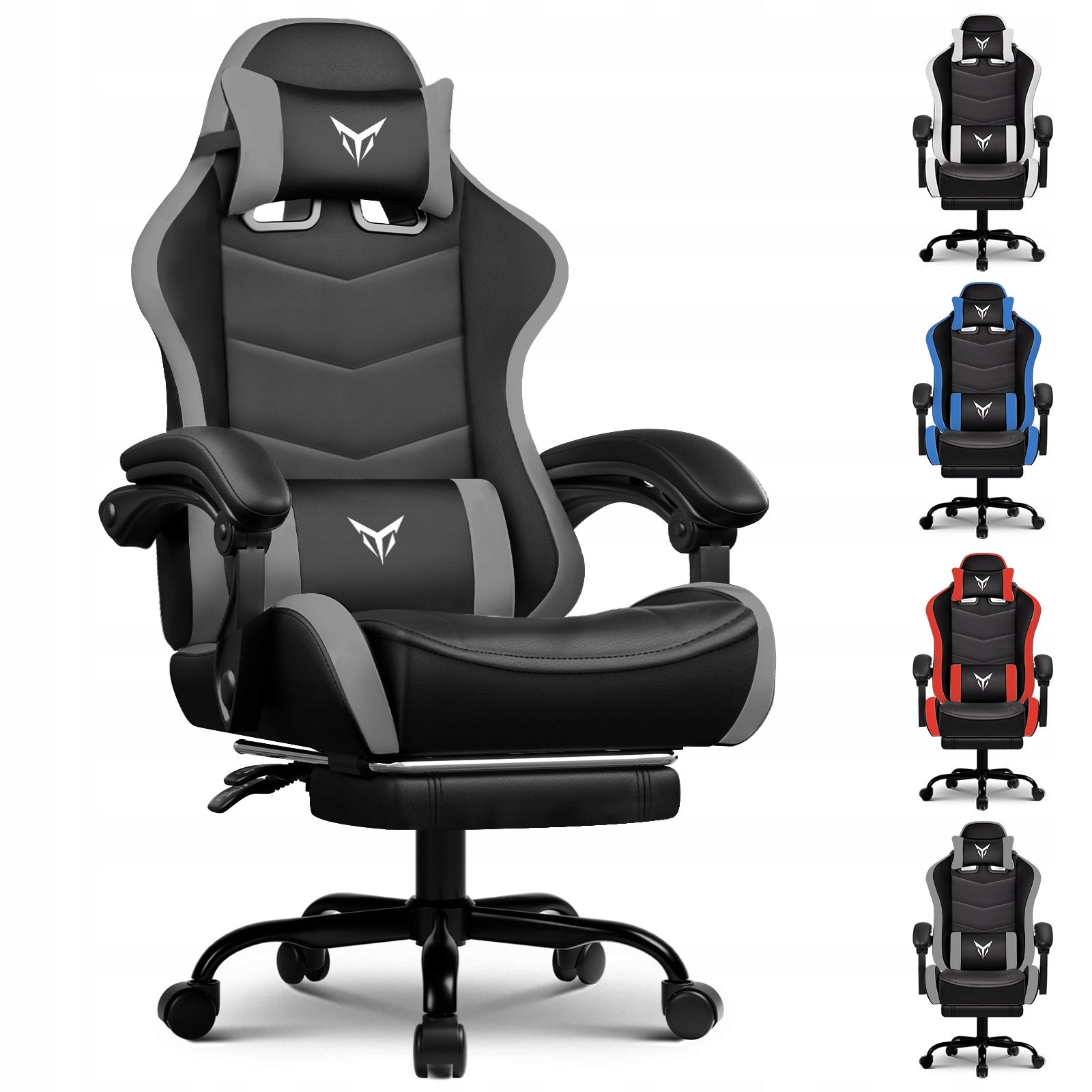 GTPLAYER Fotel Gamingowy z Podnóżkiem, Ergonomiczny Fotel Biurowy Szary