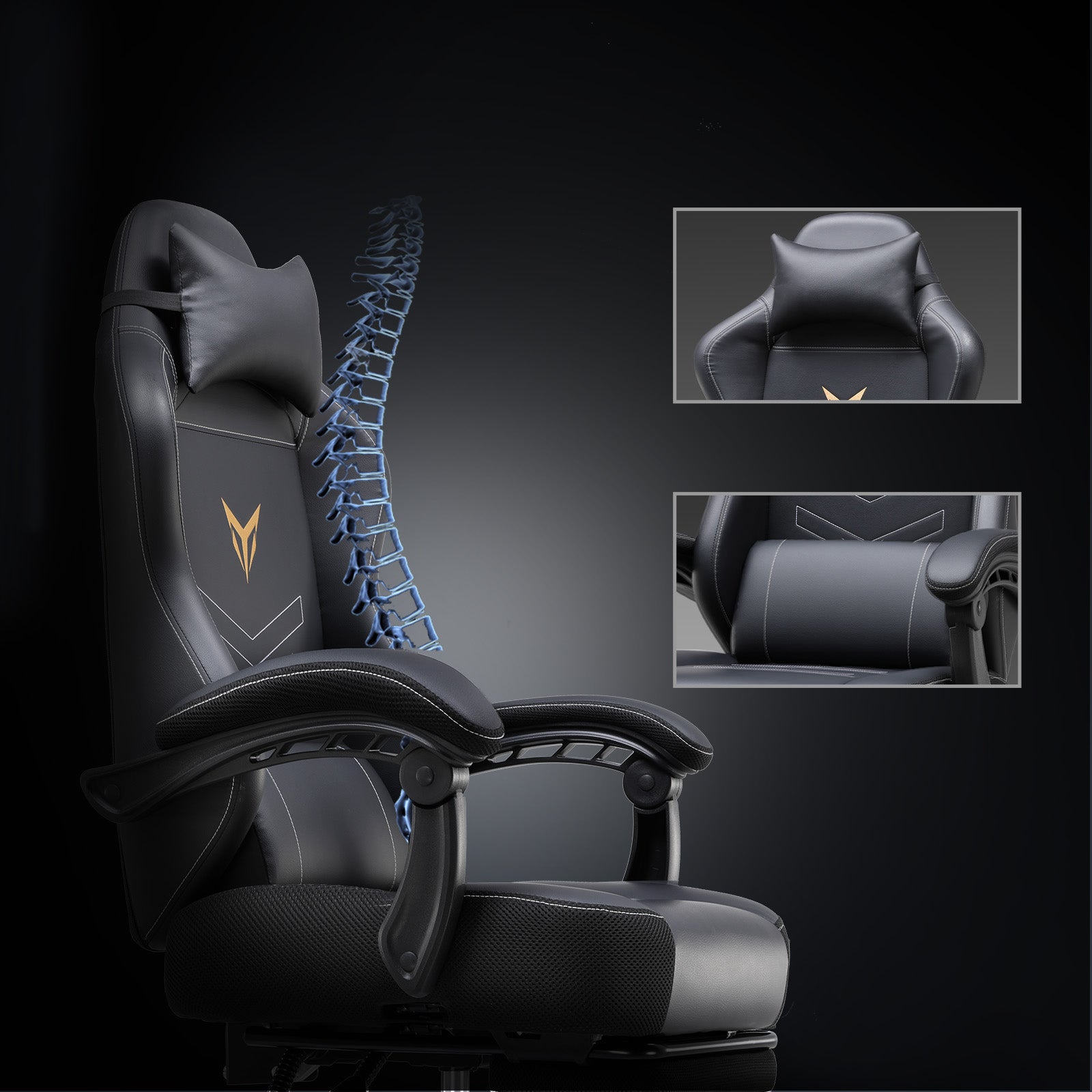 GTPLAYER Fotel gamingowy, ergonomiczny fotel dla gracza z podnóżkiem Furniture width 64 cm