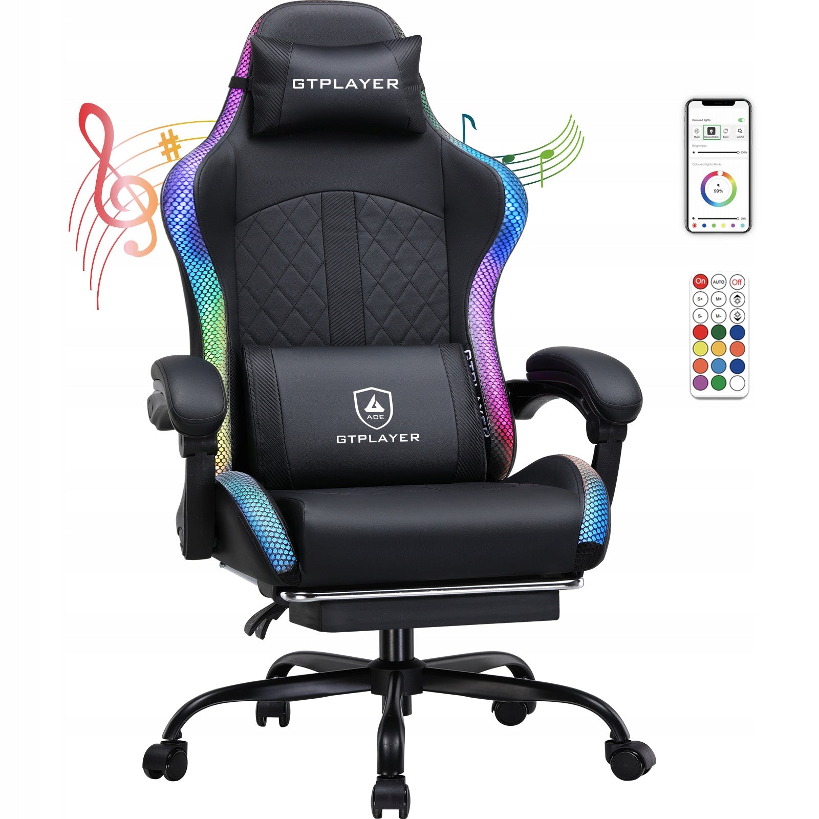 GTPLAYER Fotel gamingowy z głośnikiem i listwą świetlną