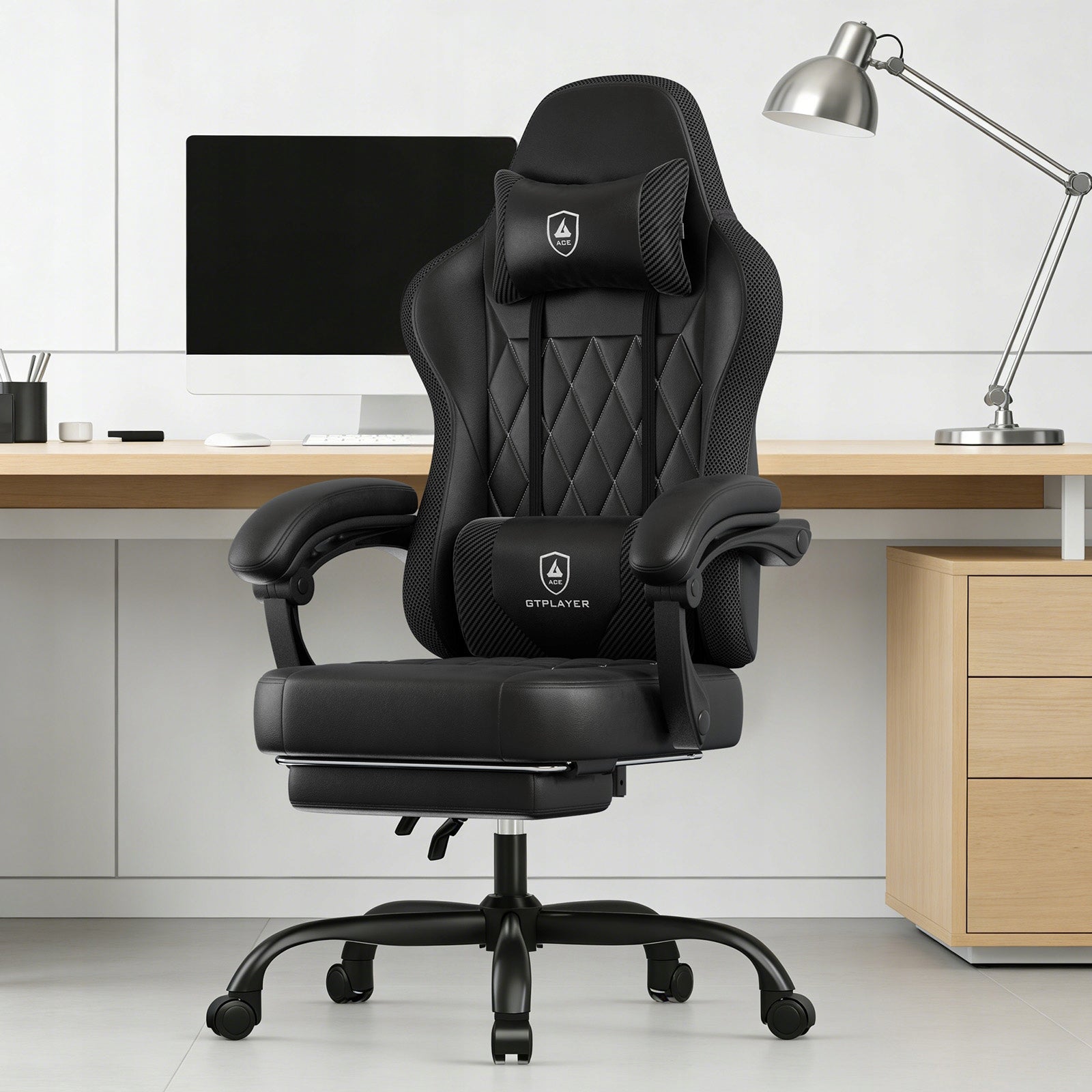 GTPLAYER Gaming Chair z LED - Fotel Gamingowy , Obrotowy z Podnóżkiem Packaging status original