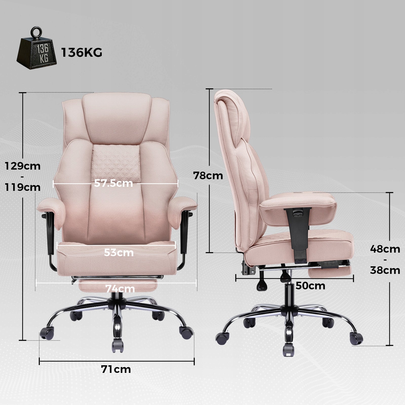 GTPLAYER Gaming KRZESŁO Ergonomiczne - Szerokie Biurowe z podnóżkiem Furniture width 74 cm