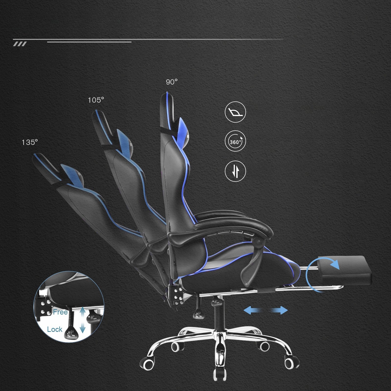 GTPLAYER Gaming chair with footrest and lumbar massage cushion Brand GTPLAYER