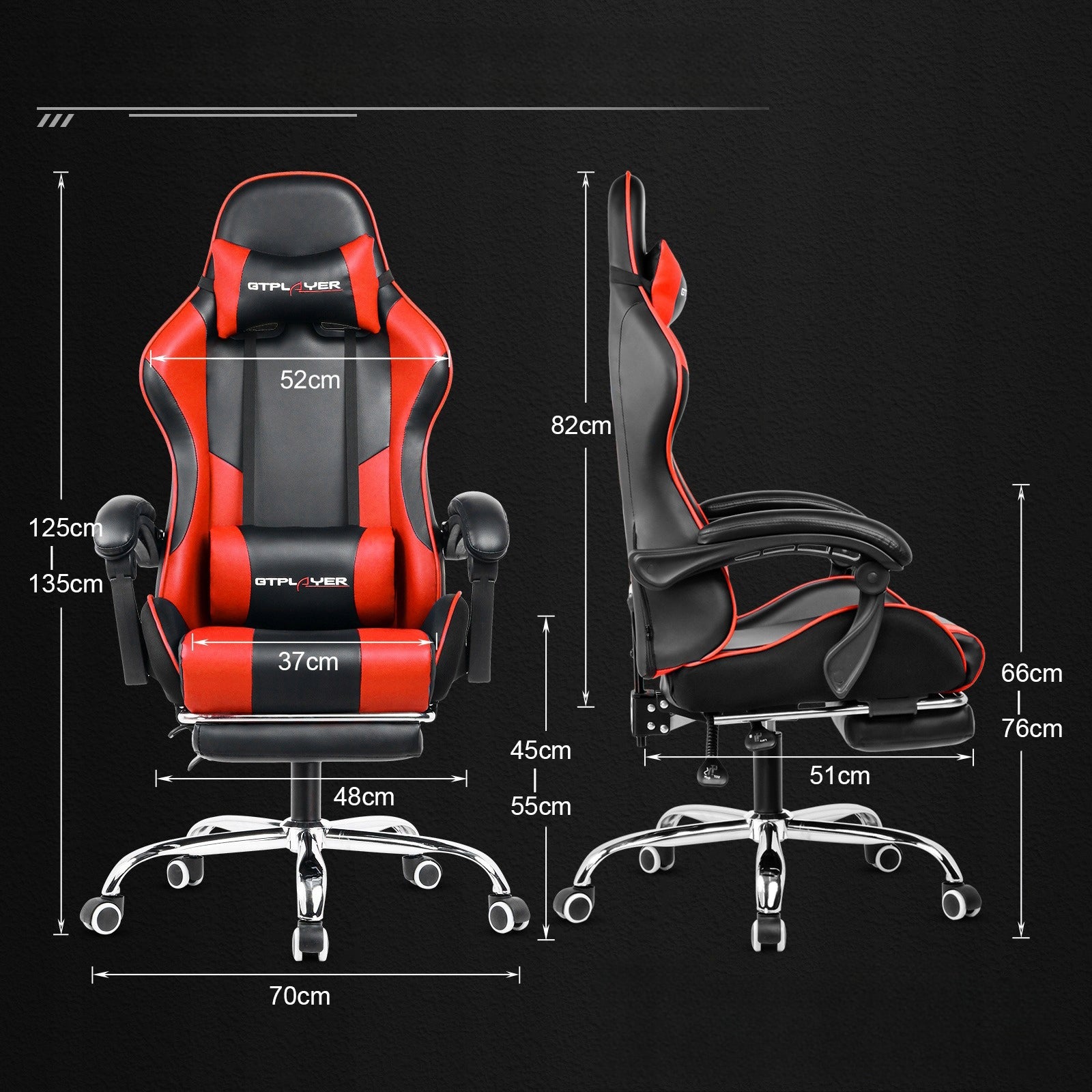 GTPLAYER Gaming chair with footrest and lumbar massage cushion Furniture width 52 cm