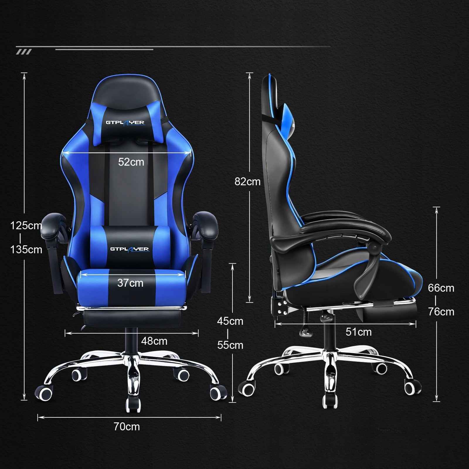 GTPLAYER Gaming chair with footrest and lumbar massage cushion Manufacturer code GT800A-BL