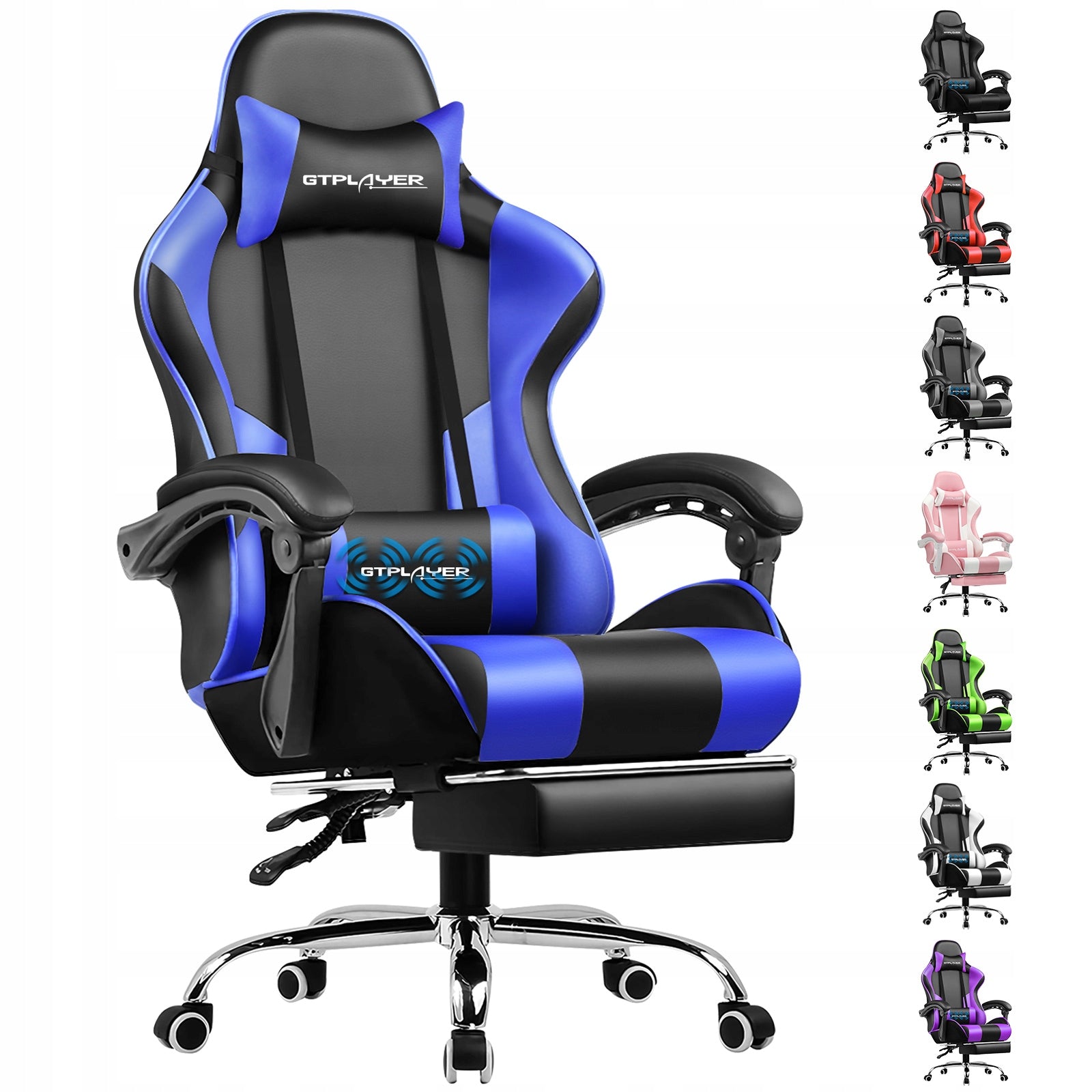 GTPLAYER Gaming chair with footrest and lumbar massage cushion Packaging status original