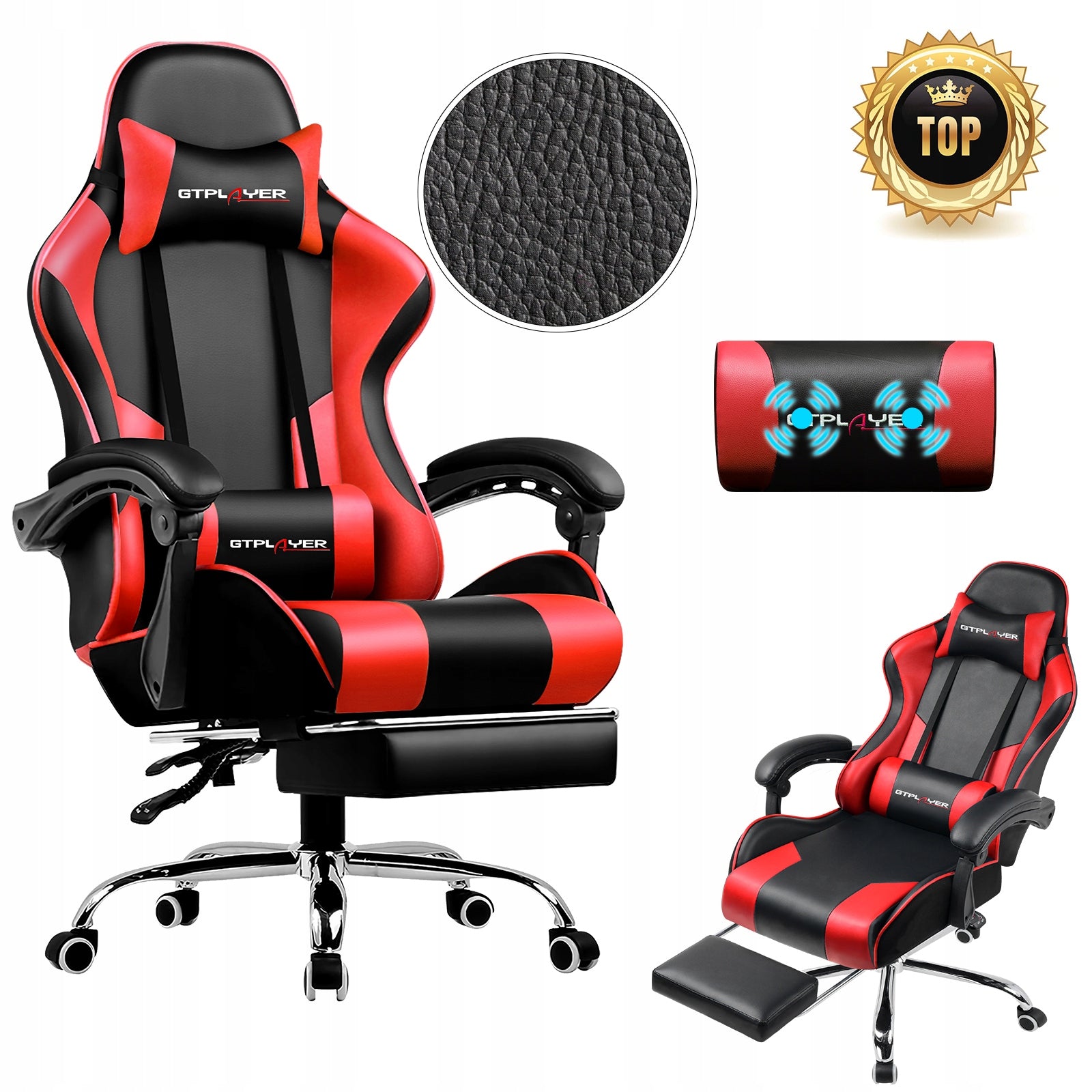 GTPLAYER Gaming chair with footrest and lumbar massage cushion