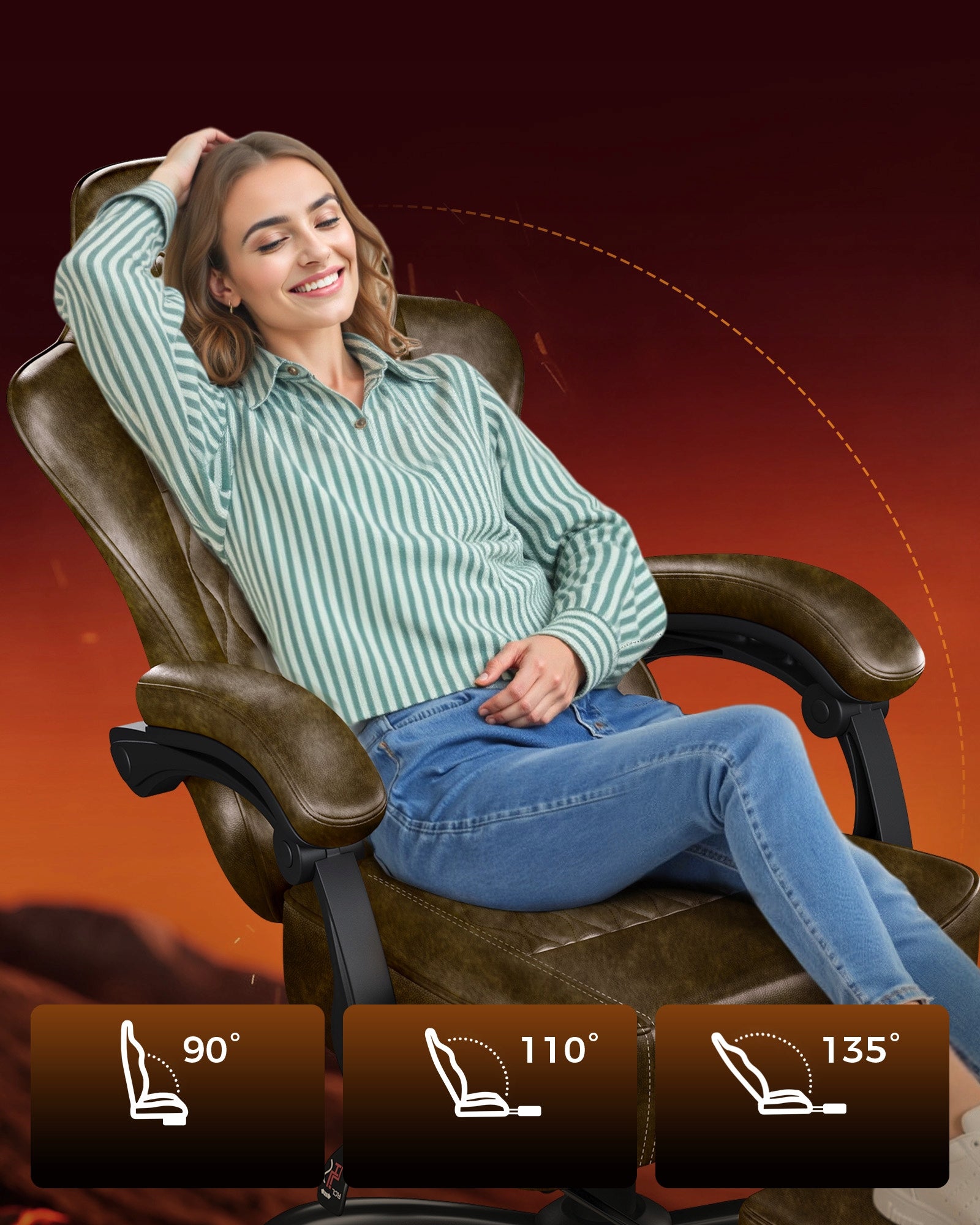 GTPLAYER Krzesło gamingowe, ergonomiczne krzesło biurowe Furniture height 132 cm
