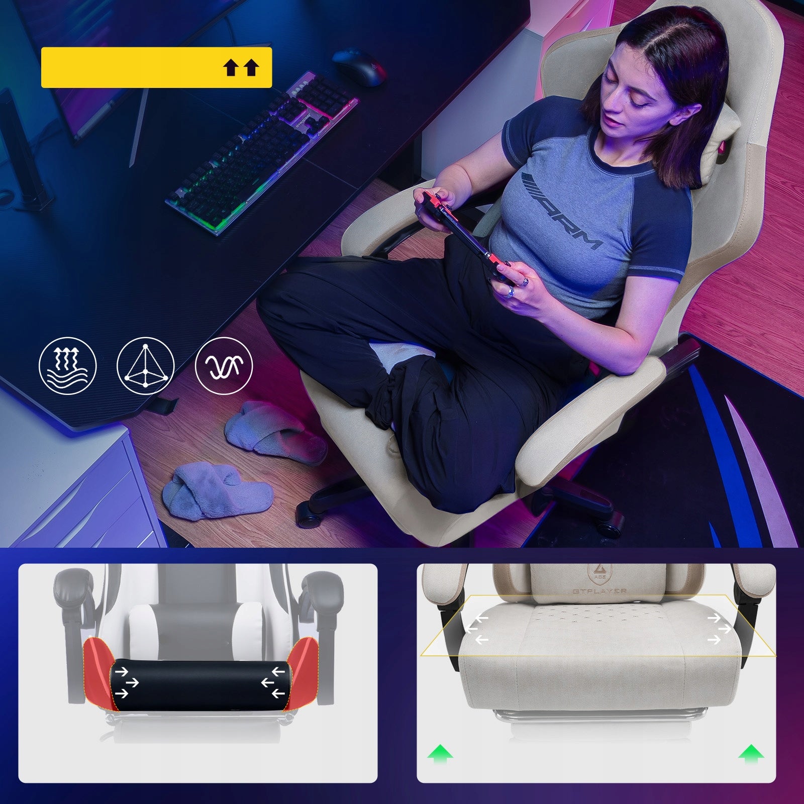 GTPLAYER fotel gamingowy krzesło do gier Krzesło powierzchnią z tkaniny Brand GTPLAYER