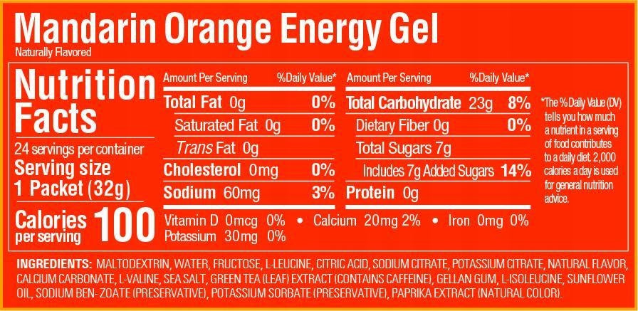 GU Energy Gel Mandarin Caffeine 20mg Orange Expiration date at least six months from the date of purchase