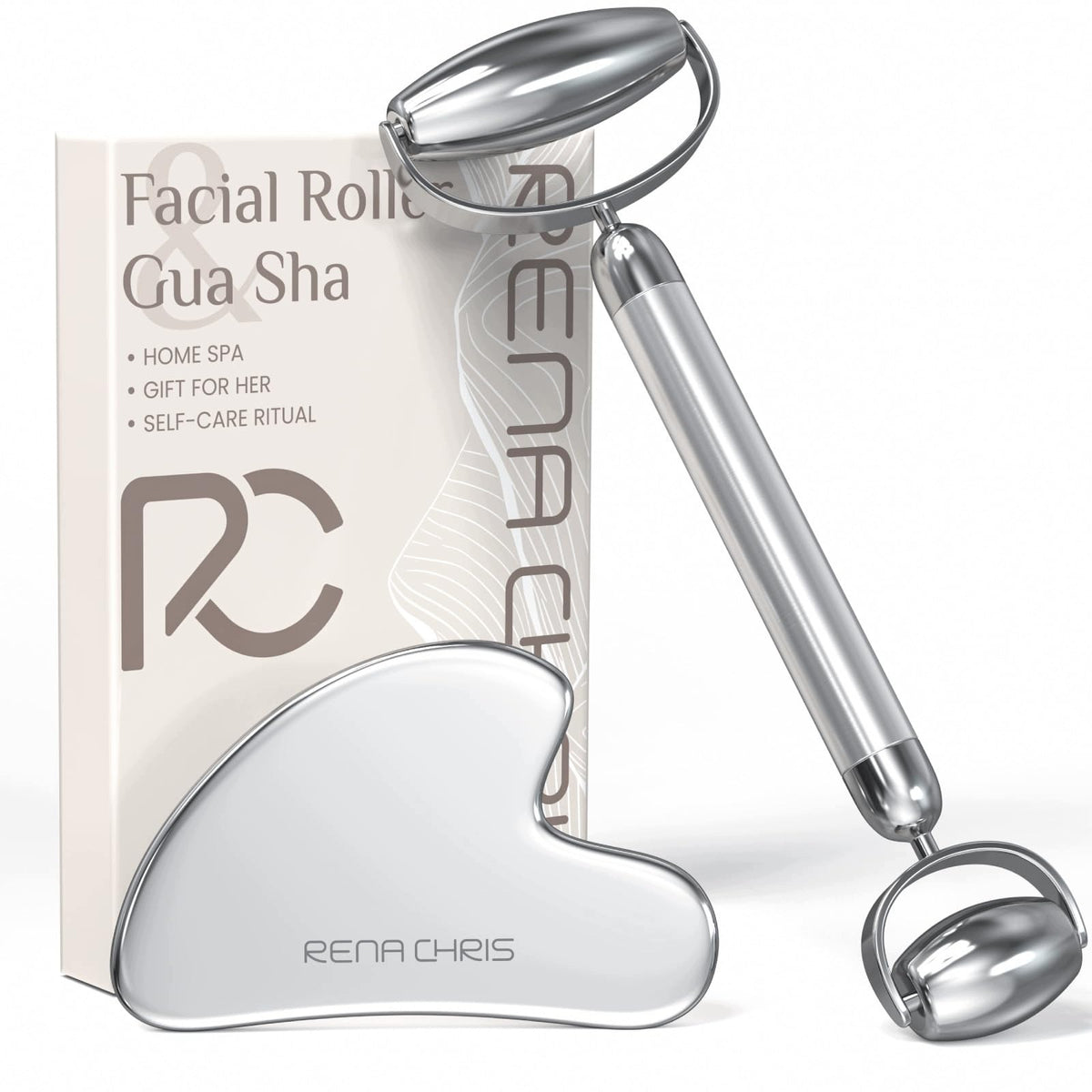 GUA SHA AND STAINLESS STEEL FACE ROLLER HANDHELD MASSAGER FOR WORKSHOP