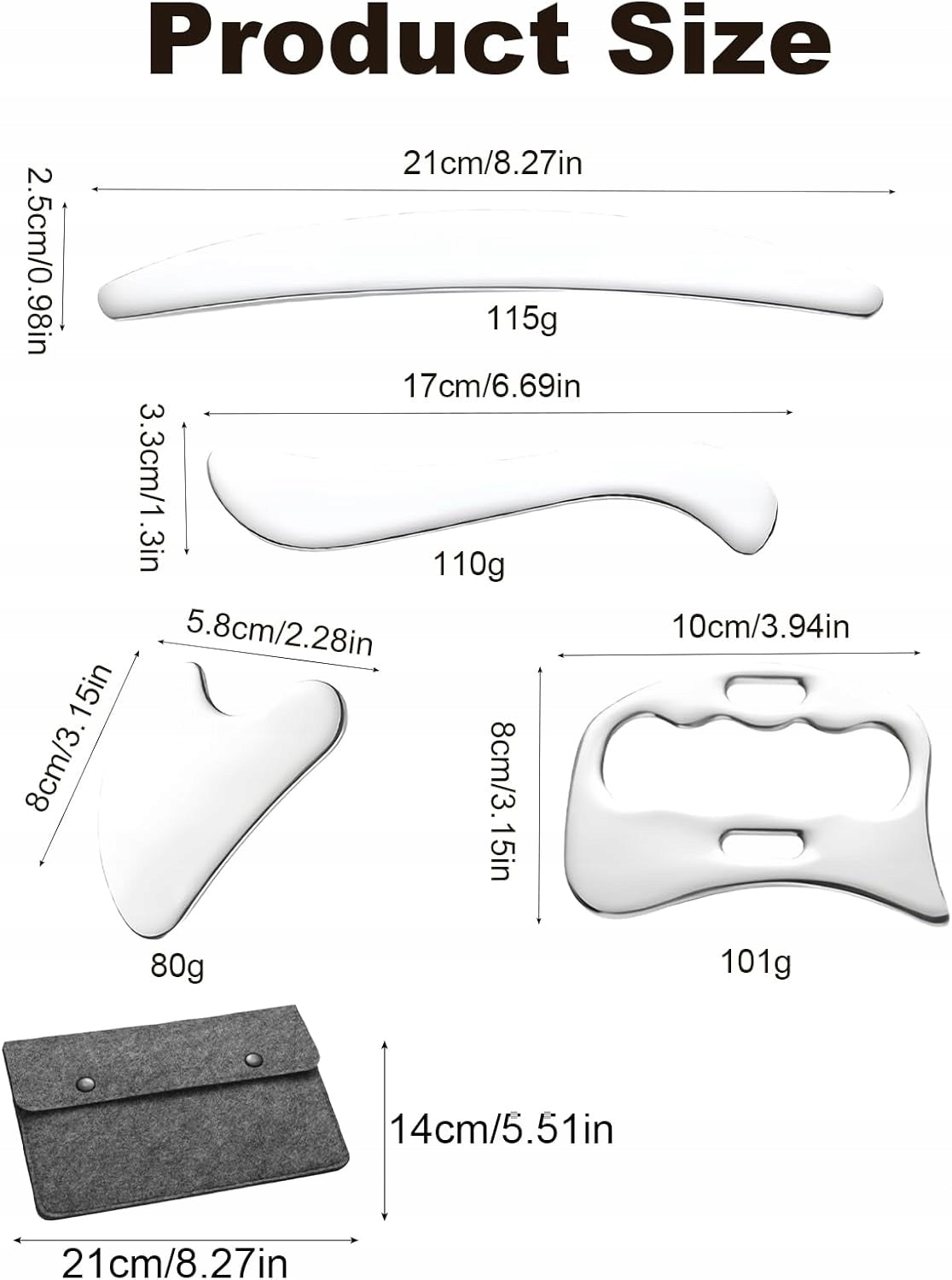 GUA SHA SET OF 4IN1 STAINLESS STEEL FELT FASCIA MASSAGE BAG Brand Batom
