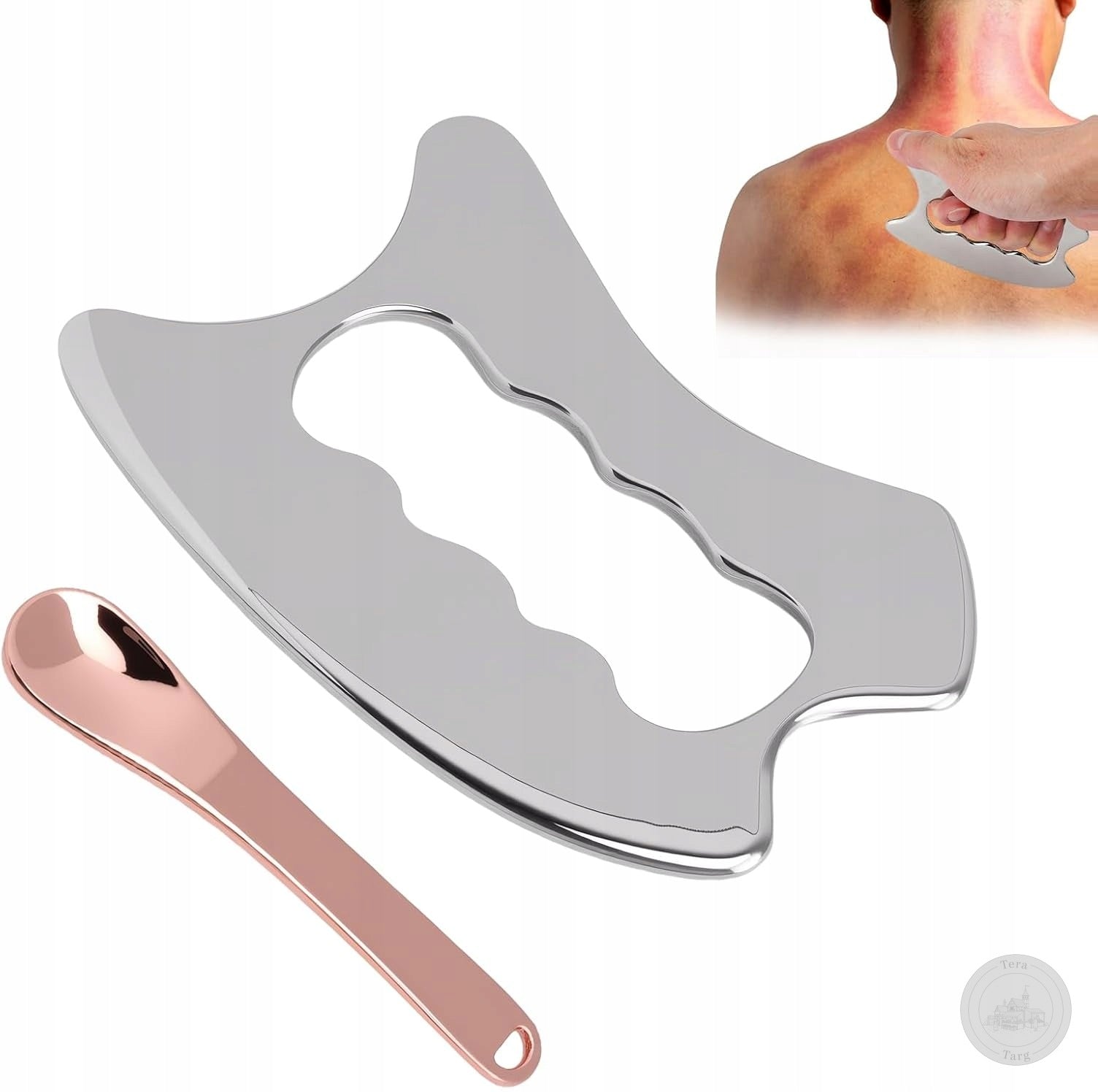 GUA SHA SET STAINLESS STEEL 2IN1 KNIFE FASCIA MASSAGE SCRAPER FACE