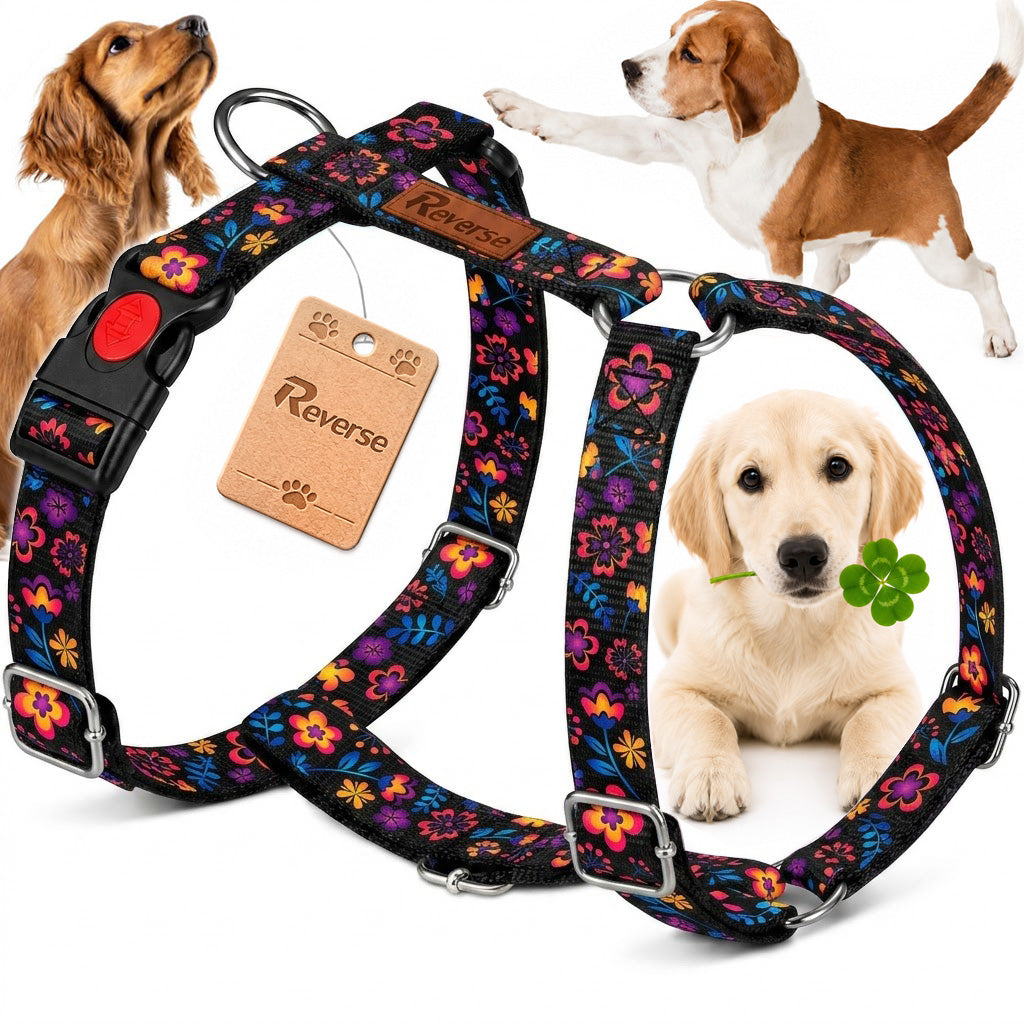 GUARD HARNESS FOR DOG ADJUSTABLE STRONG PRESSURE-FREE DECENT FLOWERS ros. L