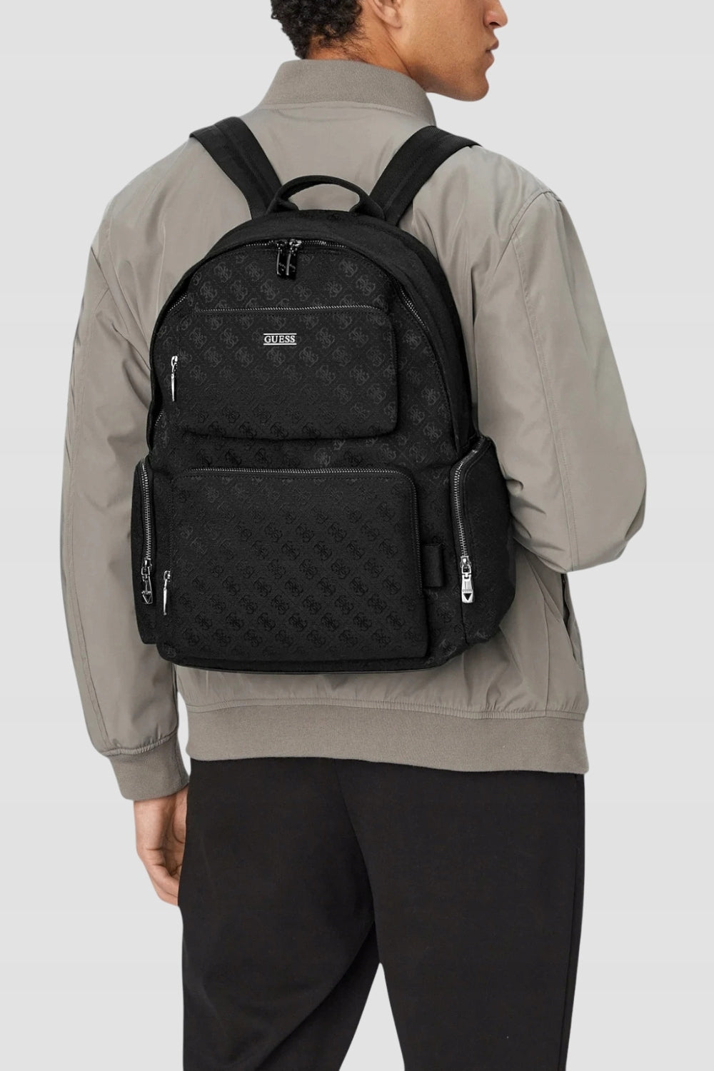 GUESS Black fabric backpack in monogram Dimensions large (A4 size)