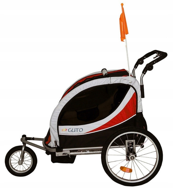 GUTO Bicycle Trailer Trolley DELUXE 2in1 HOL for 2 children up to 40kg RED/GREY Brand Guto
