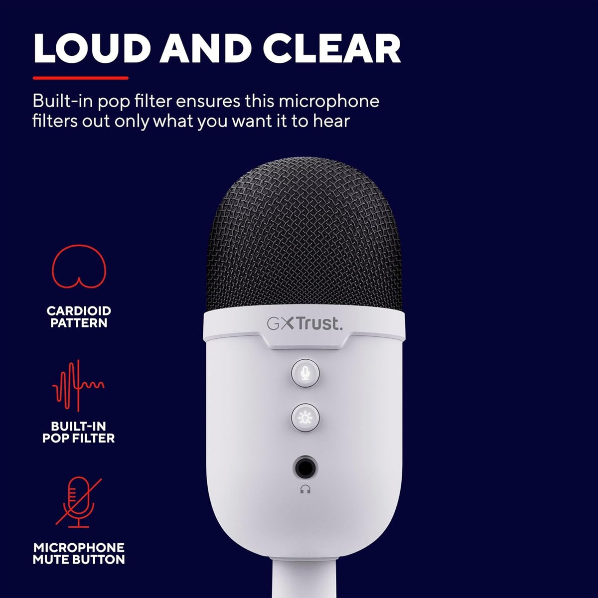 GXTrust 236W Yami USB Condenser Microphone Podcast Gaming PS5 RGB White Manufacturer code 25442