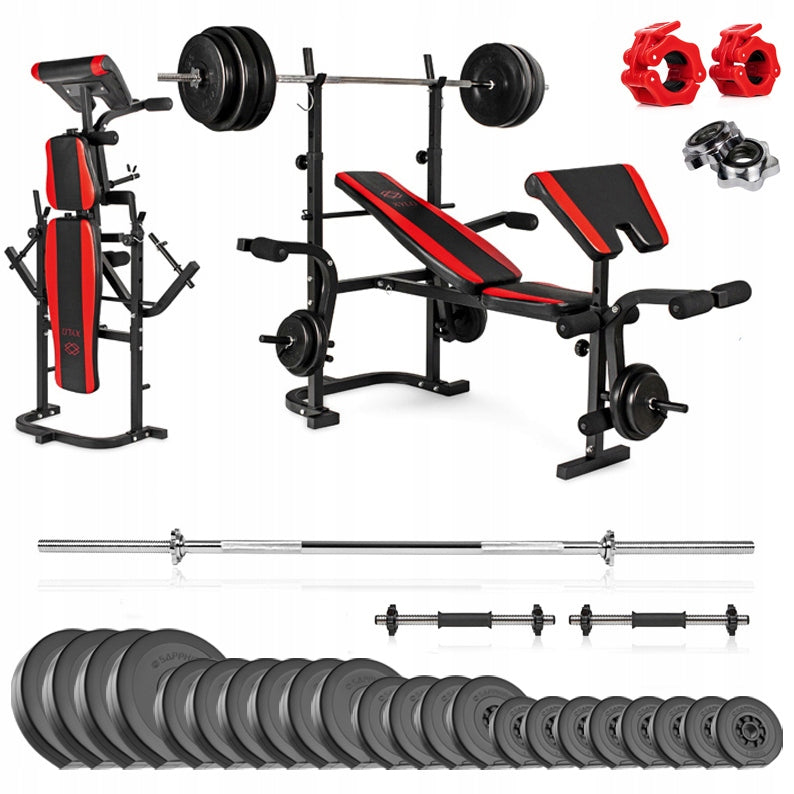 GYM SAPPHIRE 123kg BODYBUILDING SET BENCH LOADS dumbbells