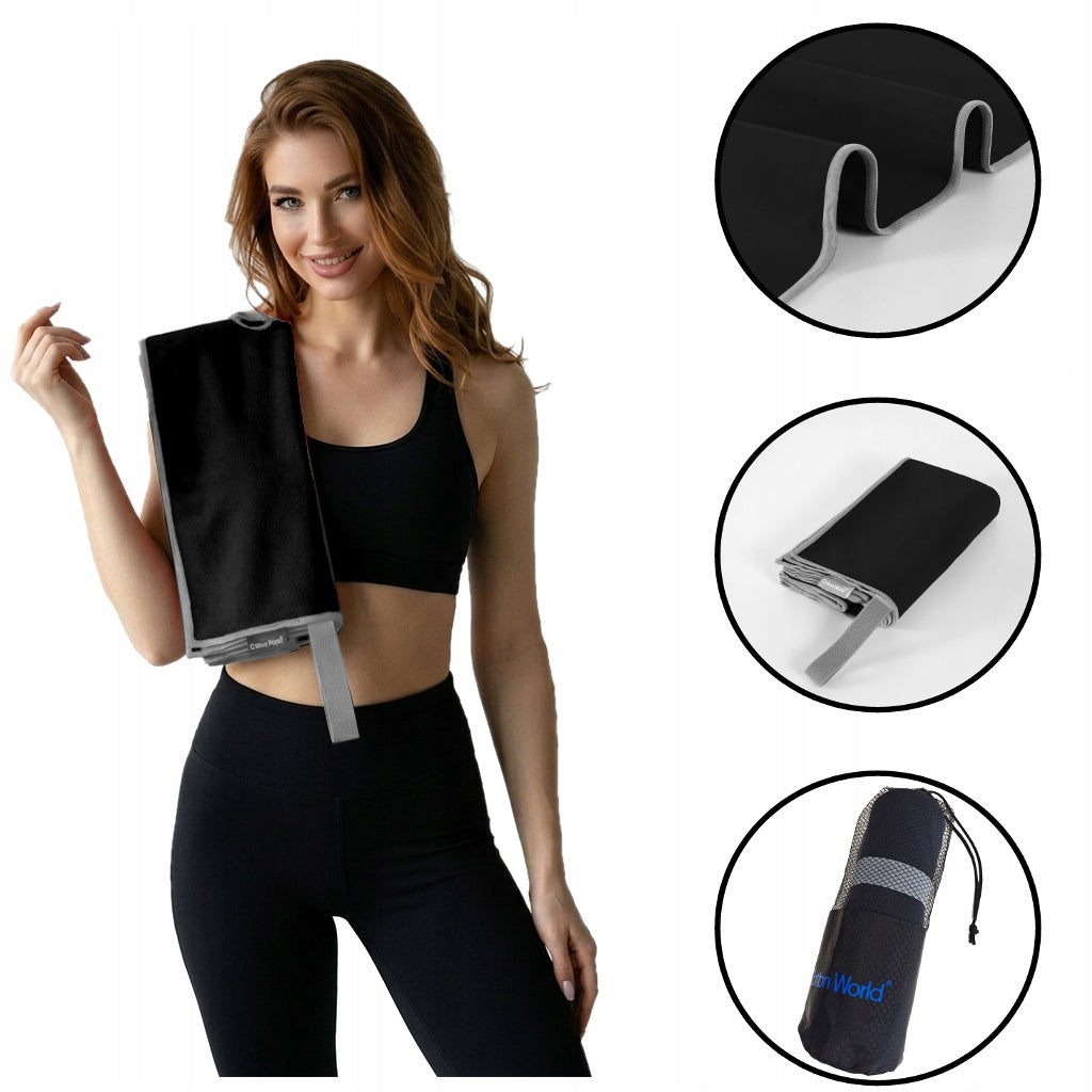 GYM TOWEL FIT QUICK-DRYING LARGE SPORTS MICROFIBER BLACK