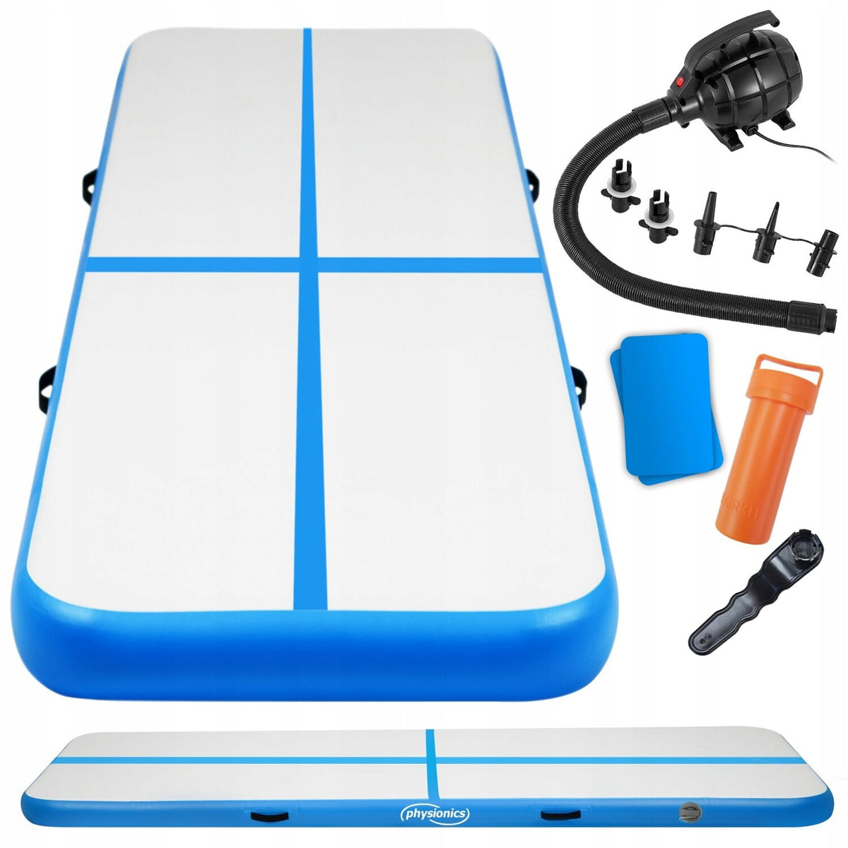 GYMNASTICS TRAINING MAT 300CM BLUE PUMPED INFLATABLE FOR EXERCISE