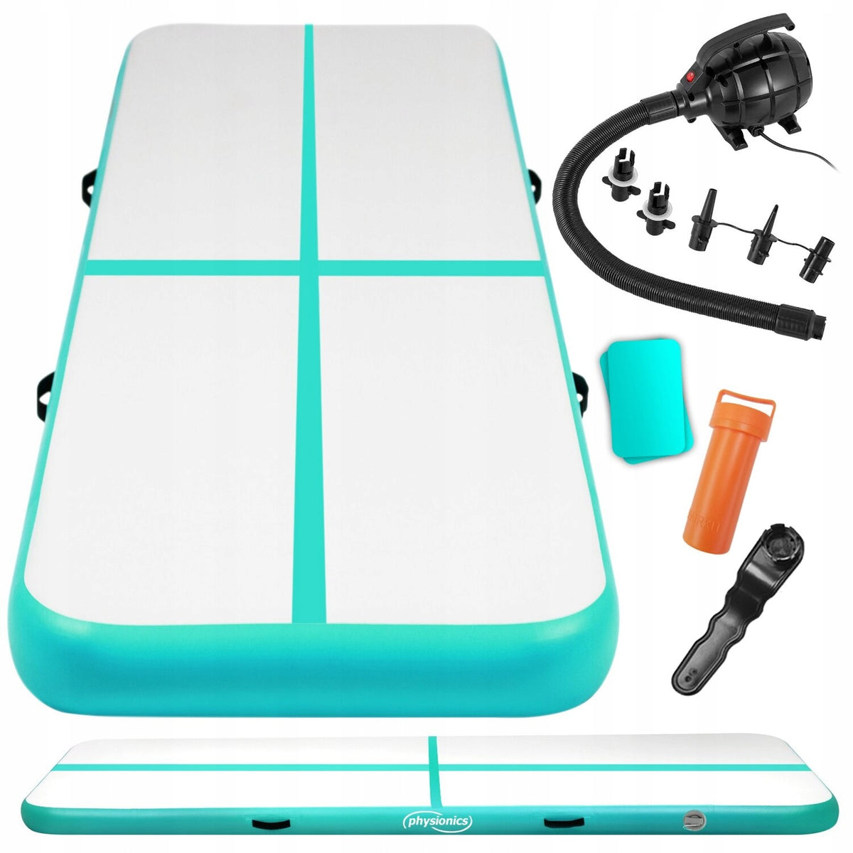 GYMNASTICS TRAINING MAT 400CM MINT PUMPED INFLATABLE FOR EXERCISE