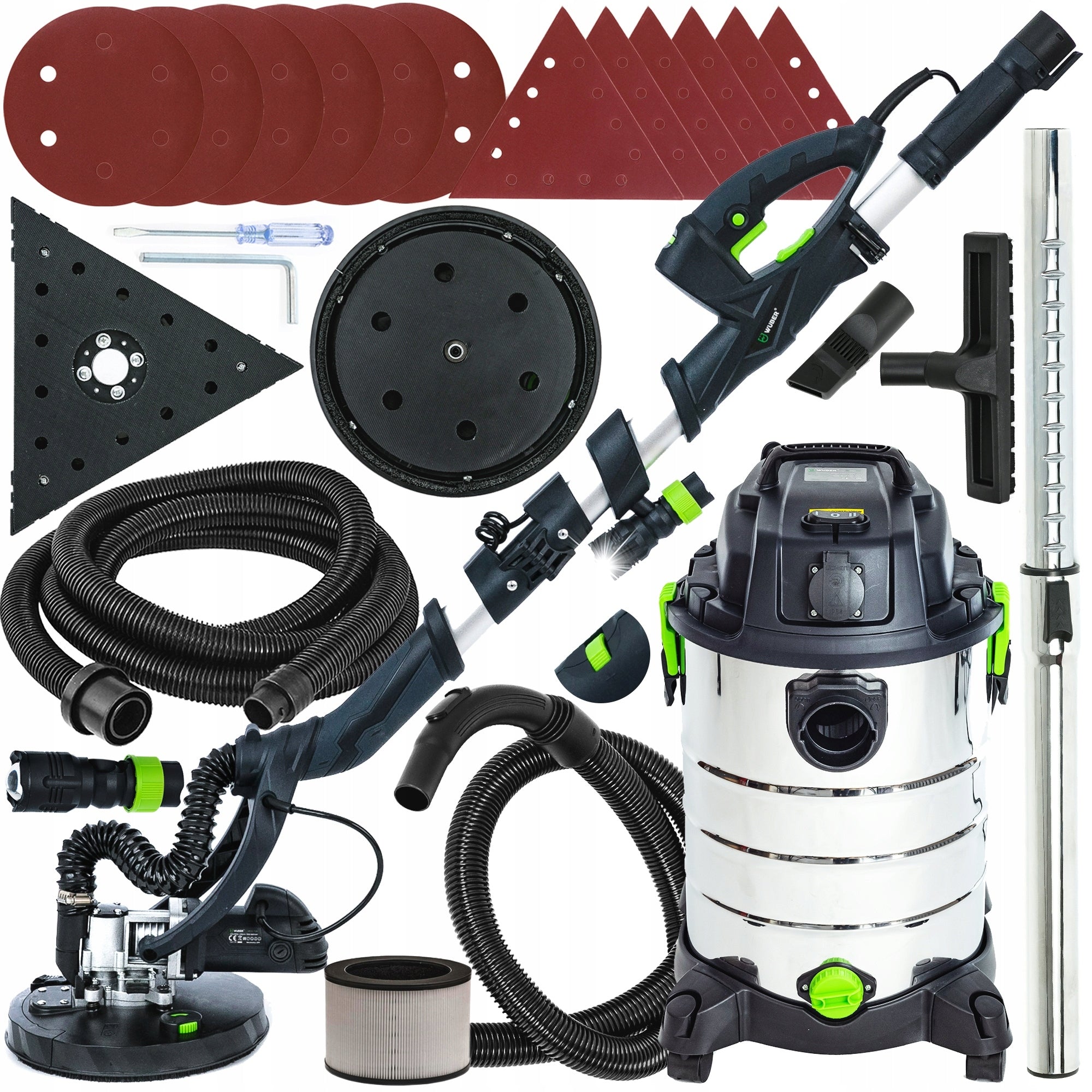 GYPSUM GIRAFFE GRINDER 2XLED HEAD+INDUSTRIAL VACUUM CLEANER+ABRASIVE PAPERS