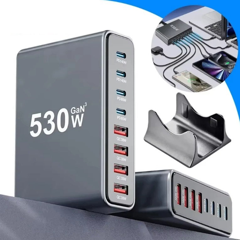 GaN Desktop Charger 530W 8 Ports USB-C PD140W QC3.0 Stand Cable Manufacturer code DD 540W