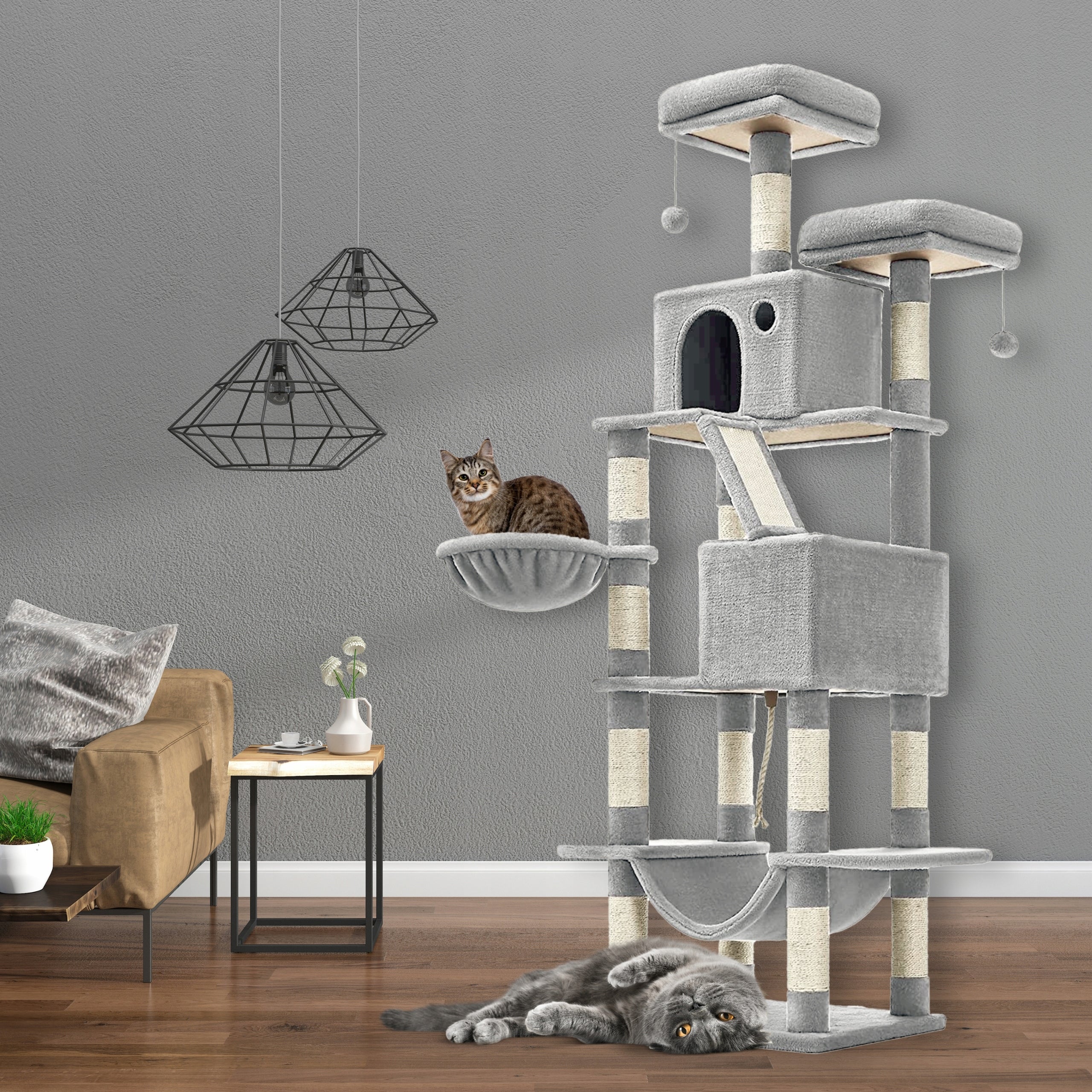 Gaczoo Cat scratcher high tower bed 60 x 50 x 206 cm light grey Brand Gaczoo