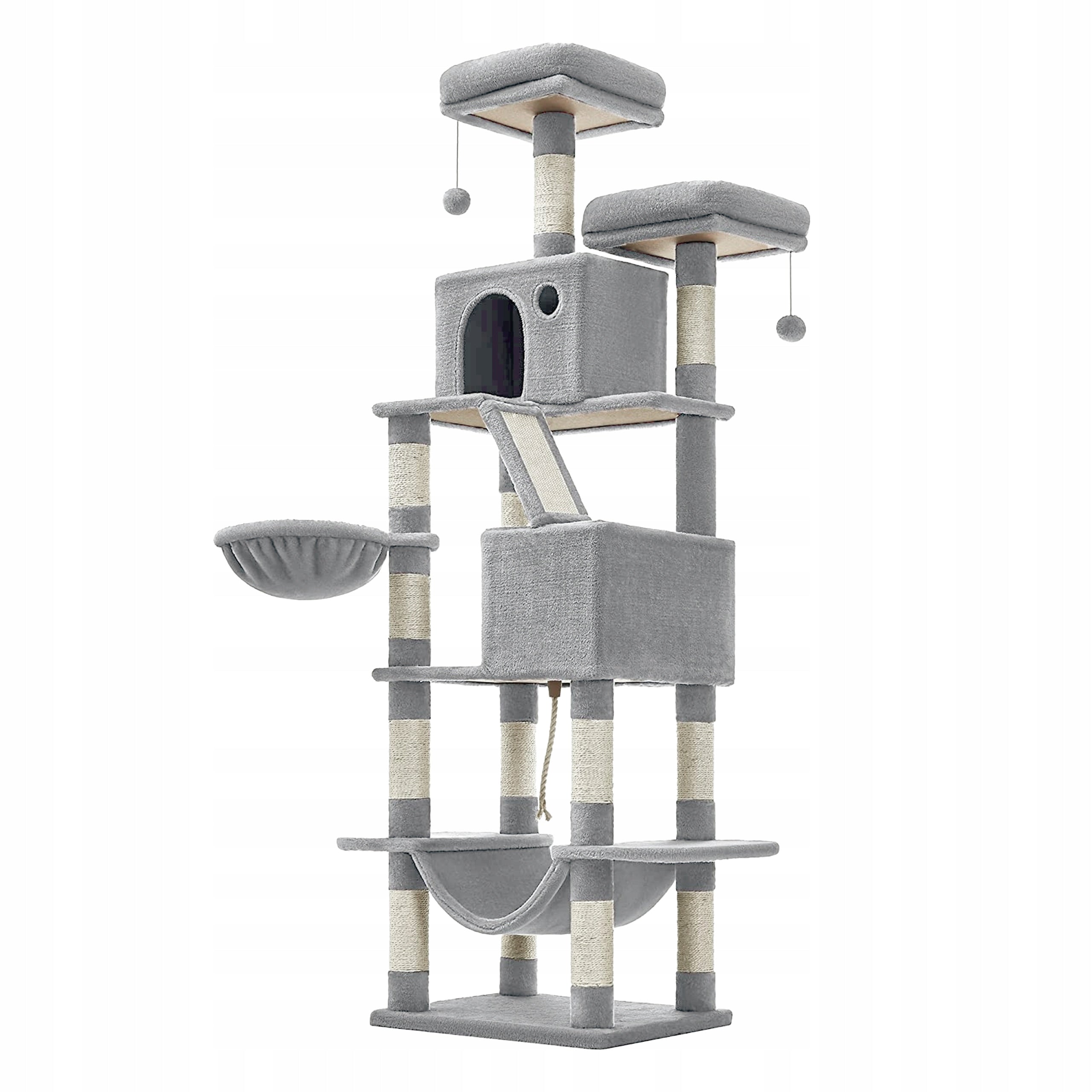 Gaczoo Cat scratcher high tower bed 60 x 50 x 206 cm light grey Height (cm) 161 - 220 cm